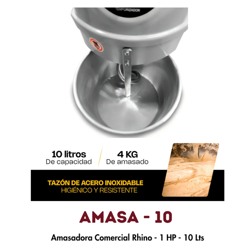 Amasadora Rhino AMASA-10 | 10 Litros, Doble Acción Giratoria, 1 HP