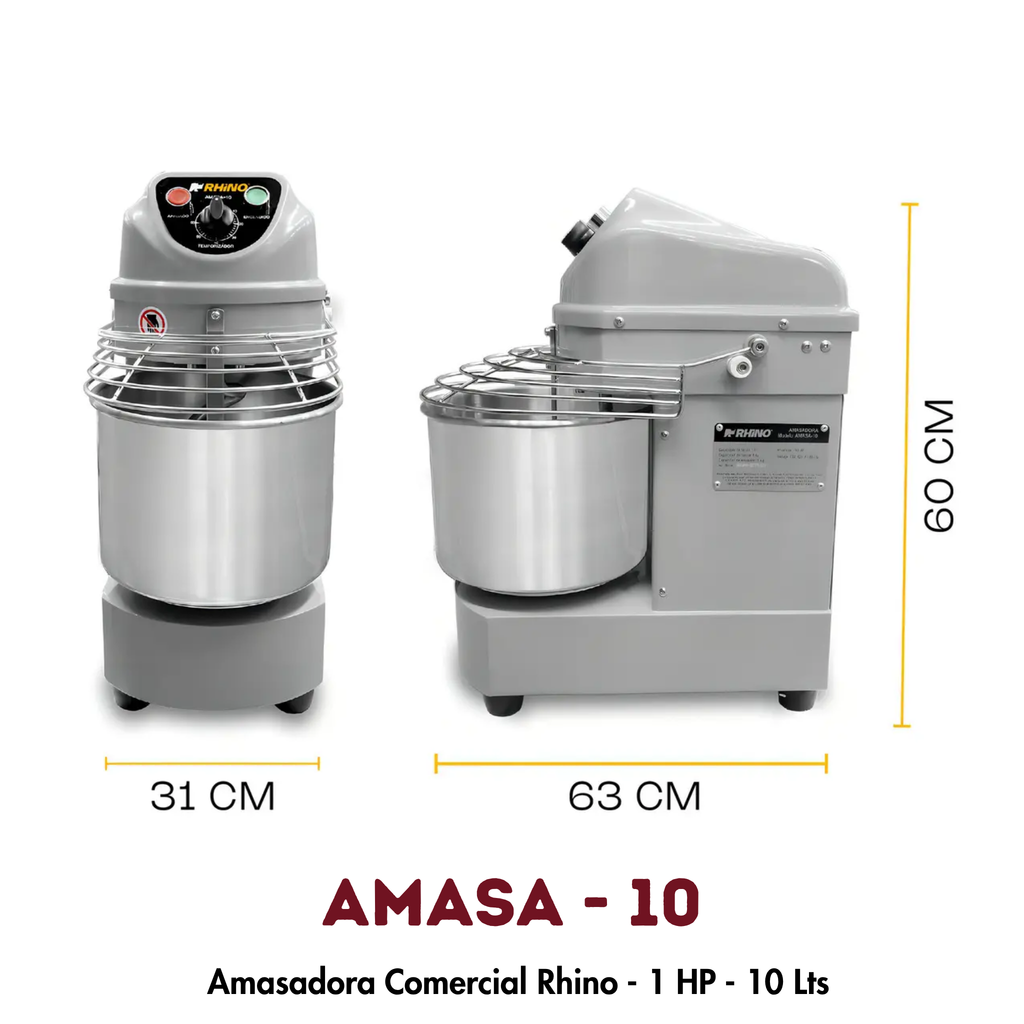 Amasadora Rhino AMASA-10 | 10 Litros, Doble Acción Giratoria, 1 HP