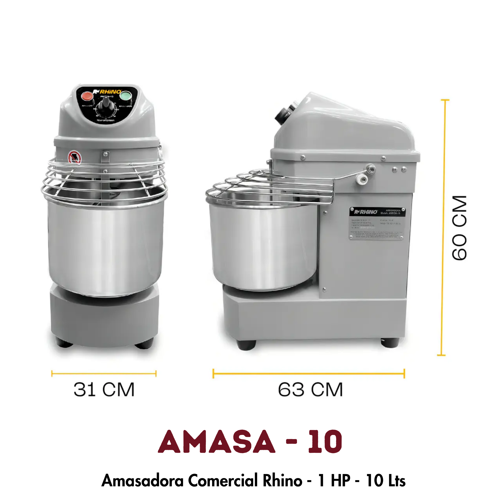 Amasadora Rhino AMASA-10 | 10 Litros, Doble Acción Giratoria, 1 HP