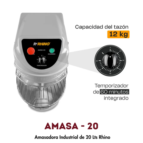 Amasadora Rhino AMASA-20 | 20 Litros, Doble Acción Giratoria