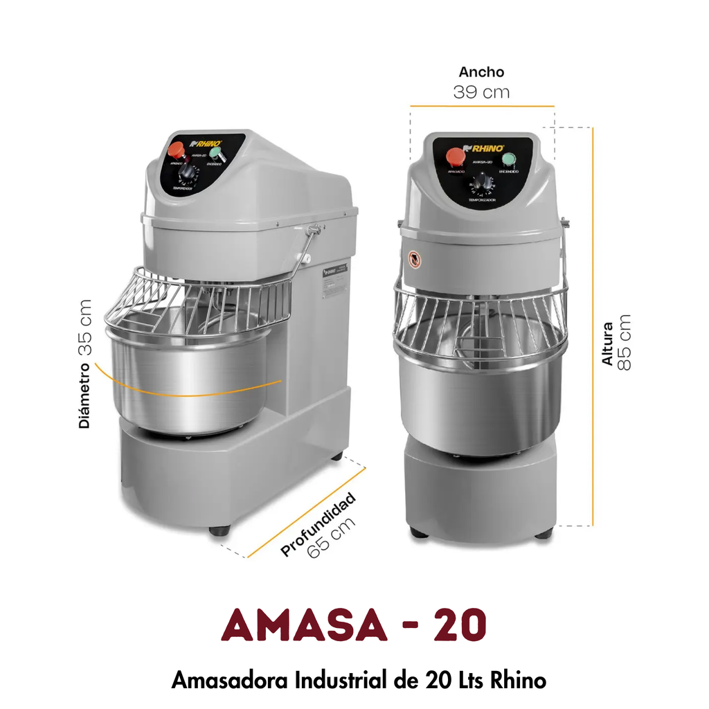 Amasadora Rhino AMASA-20 | 20 Litros, Doble Acción Giratoria