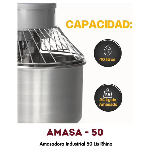 Amasadora Rhino AMASA-50 | 50 Litros, Doble Acción Giratoria Bifásica