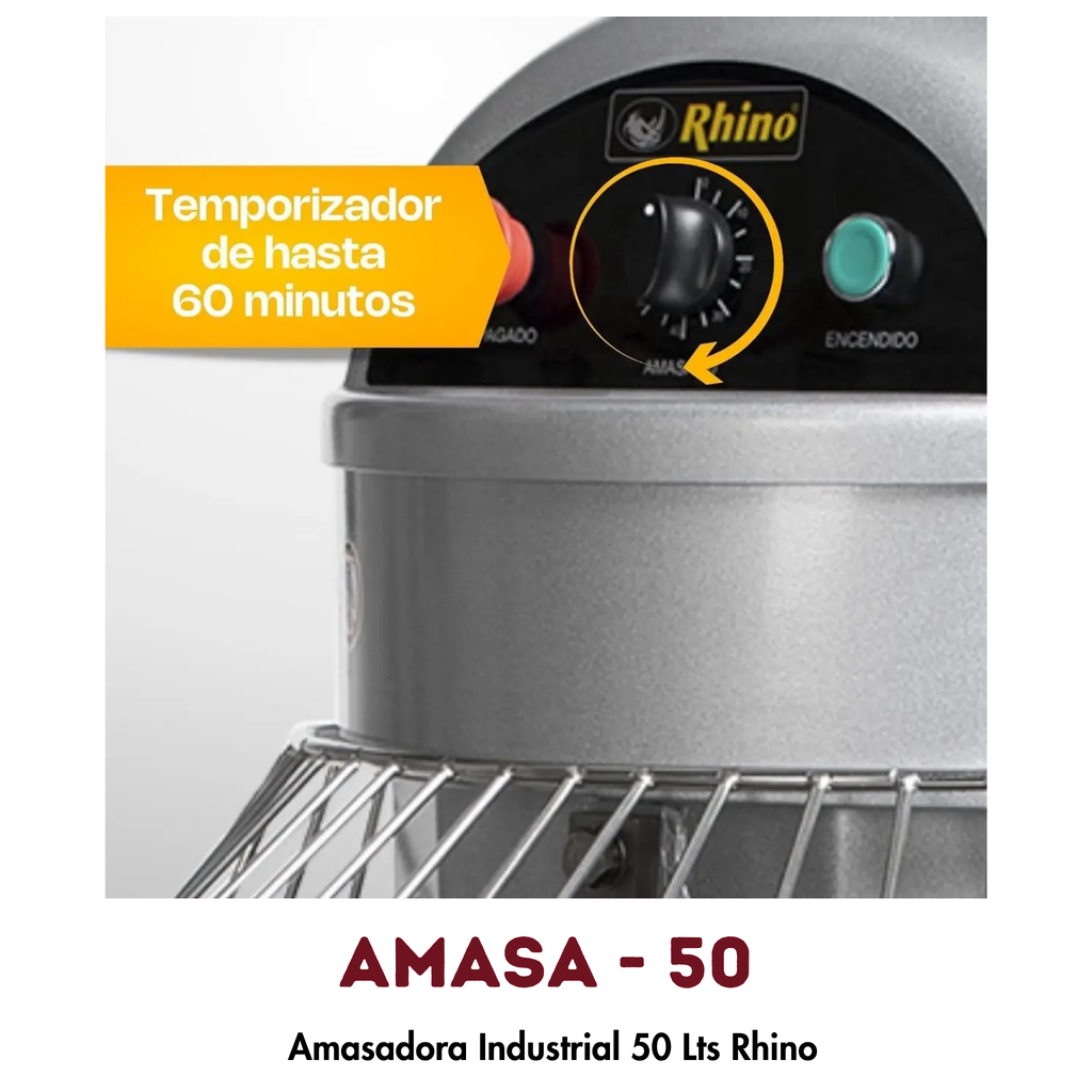 Amasadora Rhino AMASA-50 | 50 Litros, Doble Acción Giratoria Bifásica