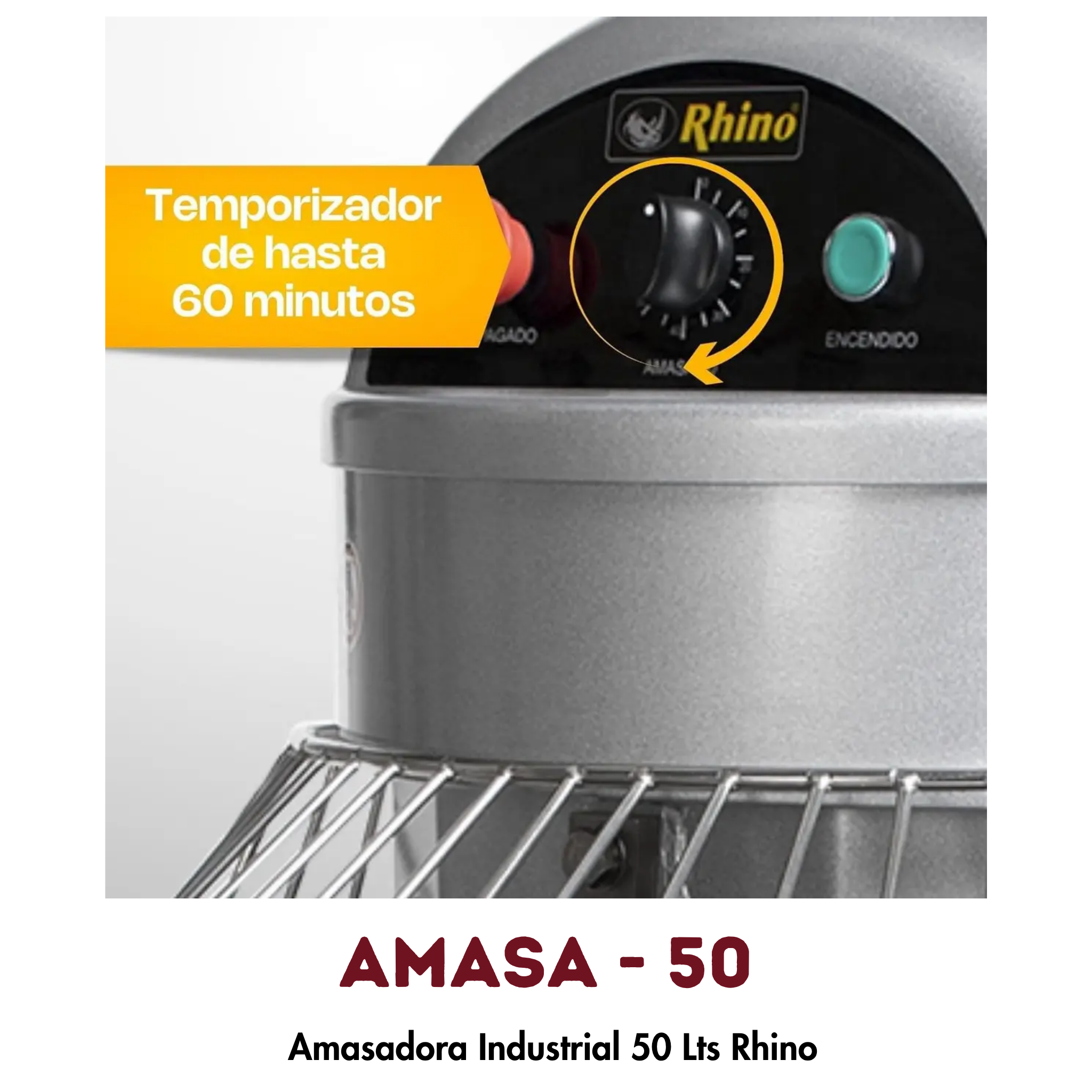 Amasadora Rhino AMASA-50 | 50 Litros, Doble Acción Giratoria Bifásica