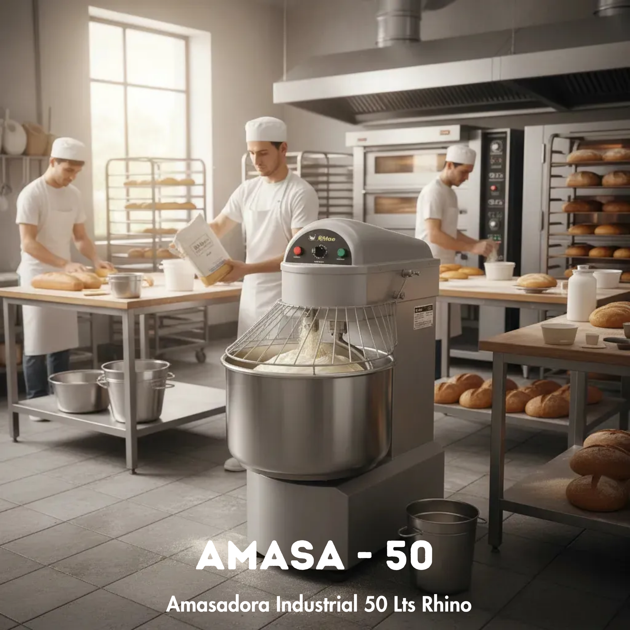 Amasadora Rhino AMASA-50 | 50 Litros, Doble Acción Giratoria Bifásica