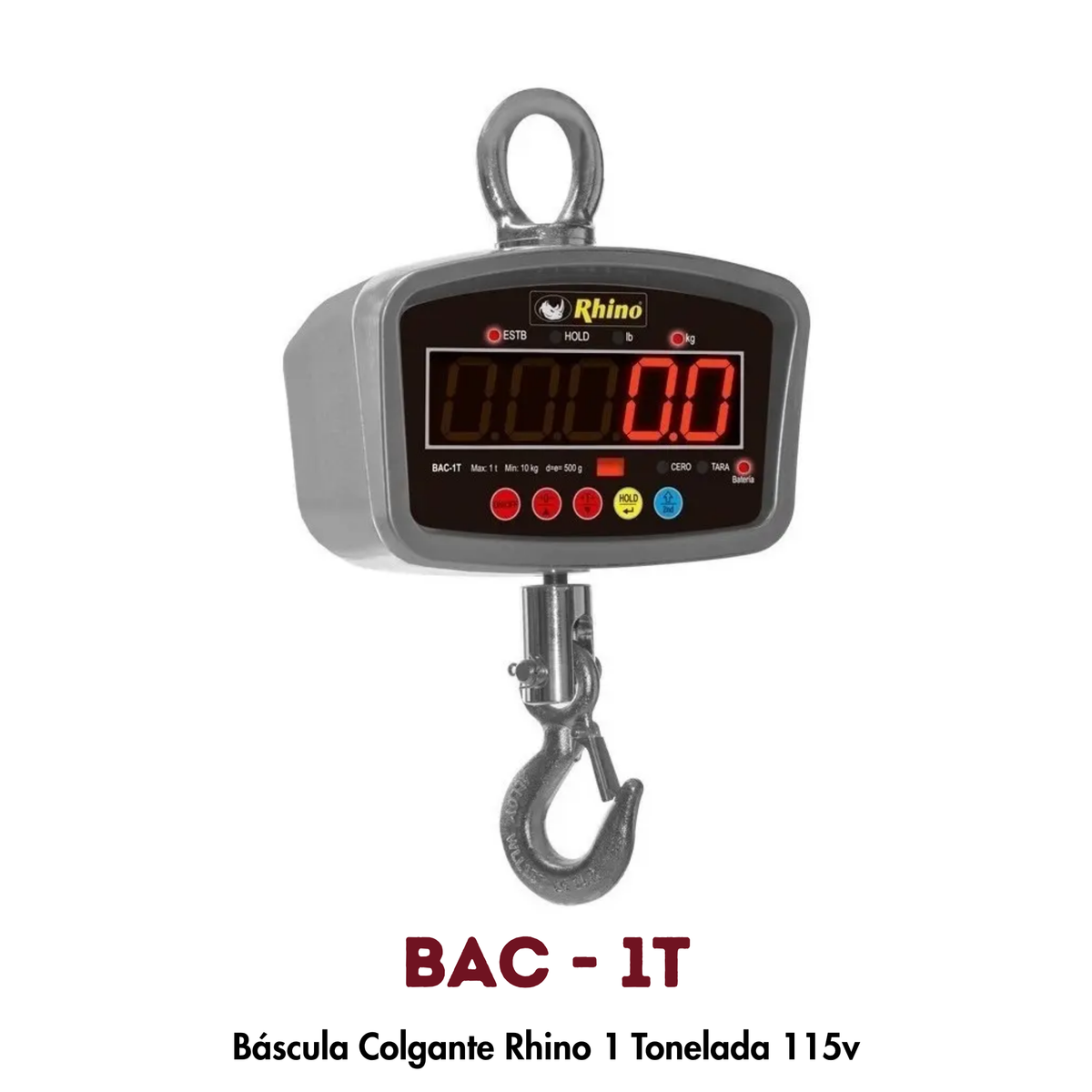 Báscula Colgante Rhino BAC-1T | 1,000 kg, Control Remoto y Función HOLD