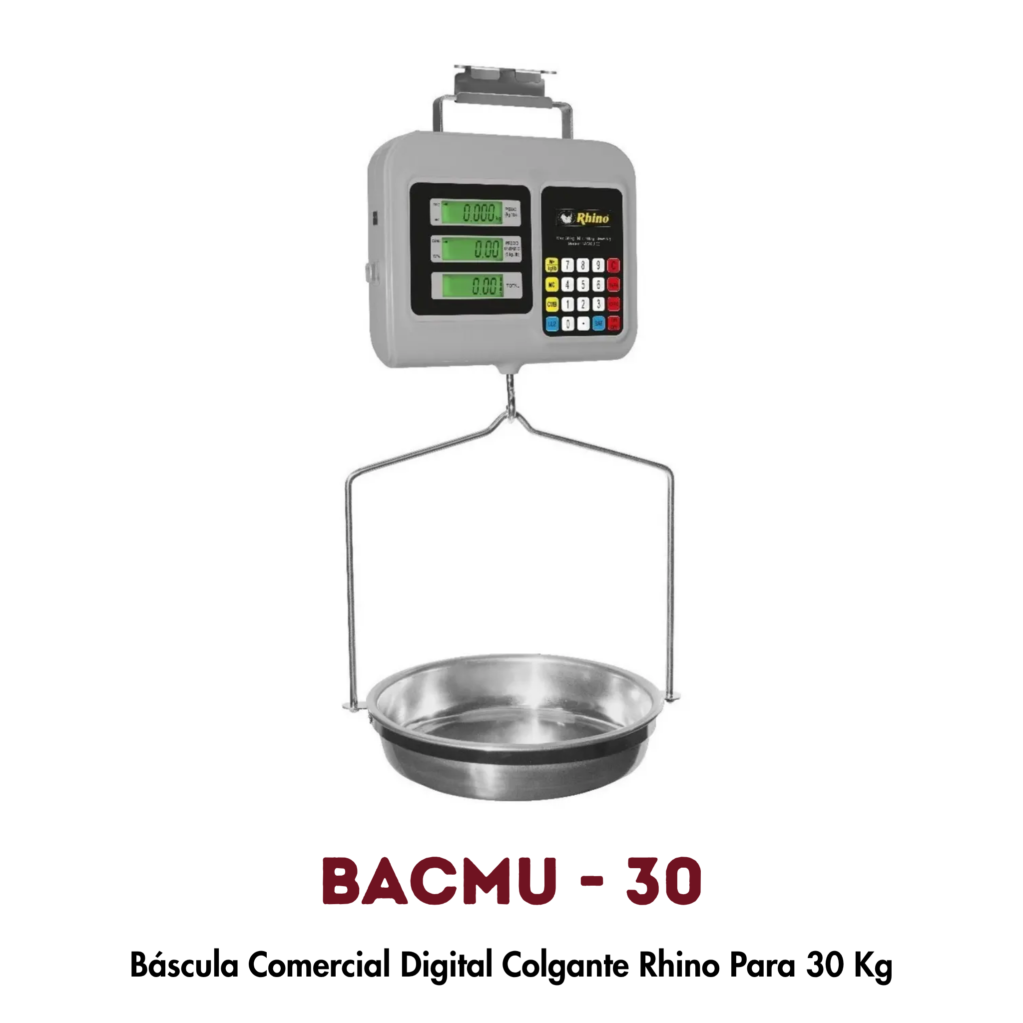 Báscula Colgante Rhino BACMU-30 | 30 kg, Doble Pantalla Peso-Precio-Total