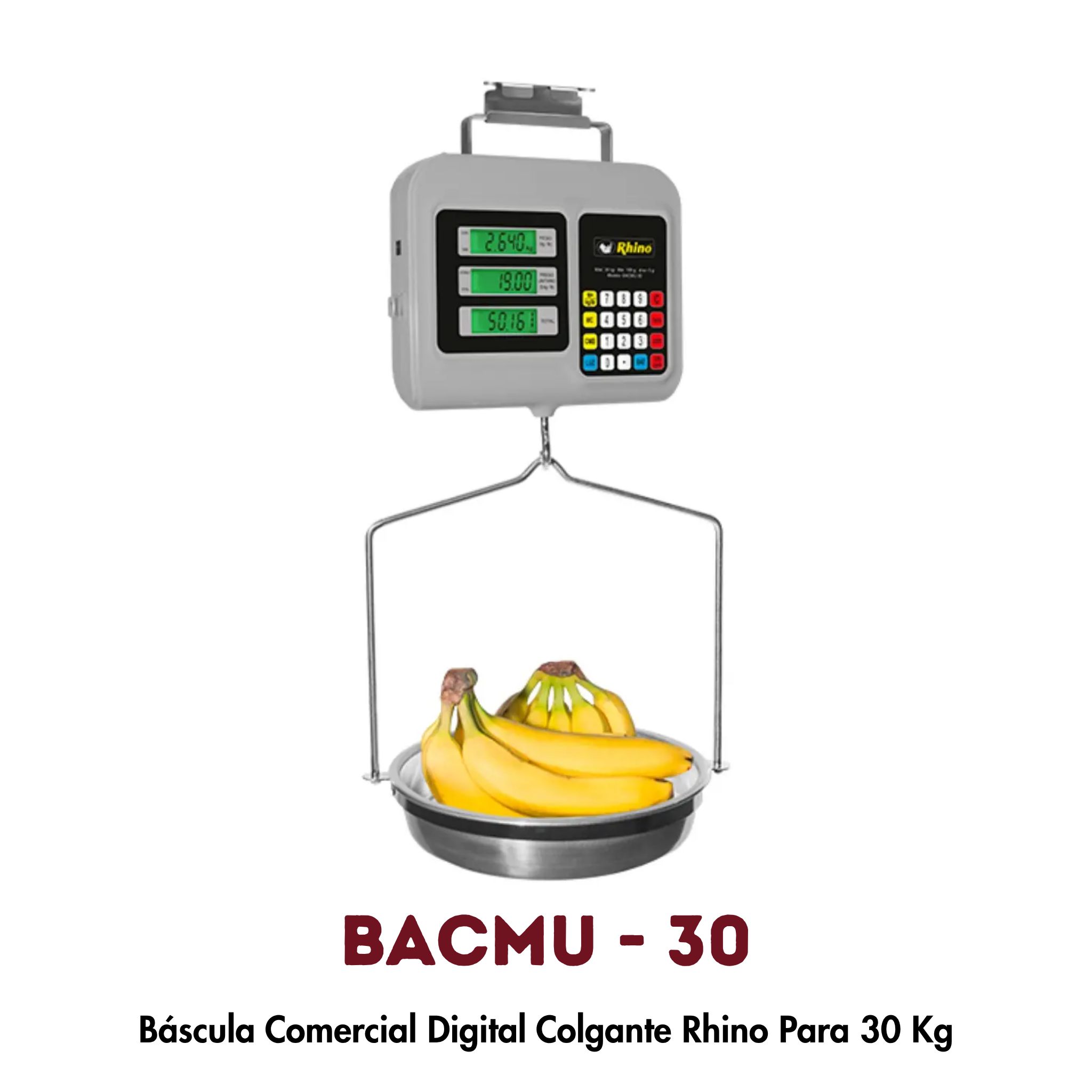 Báscula Colgante Rhino BACMU-30 | 30 kg, Doble Pantalla Peso-Precio-Total