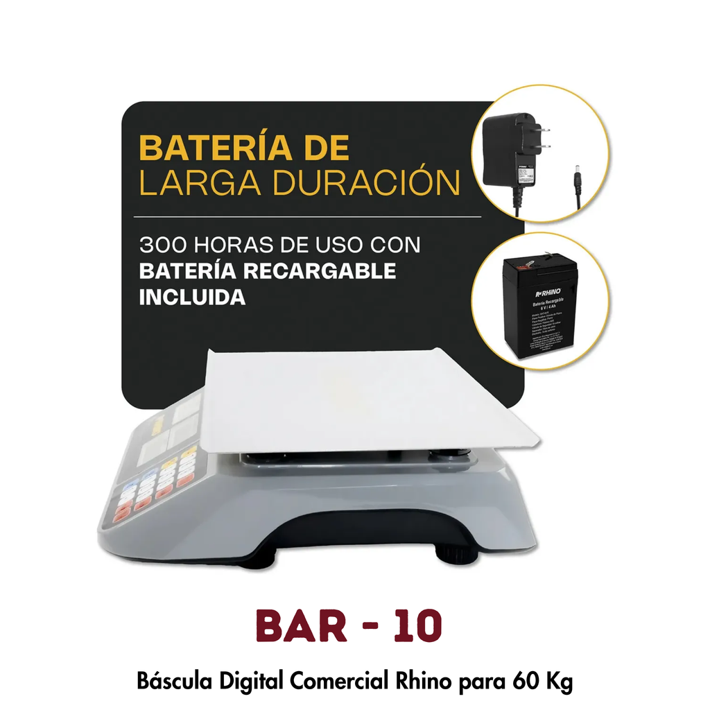 Báscula Rhino BAR-10 | 60 kg, Puerto USB para Conexión POS