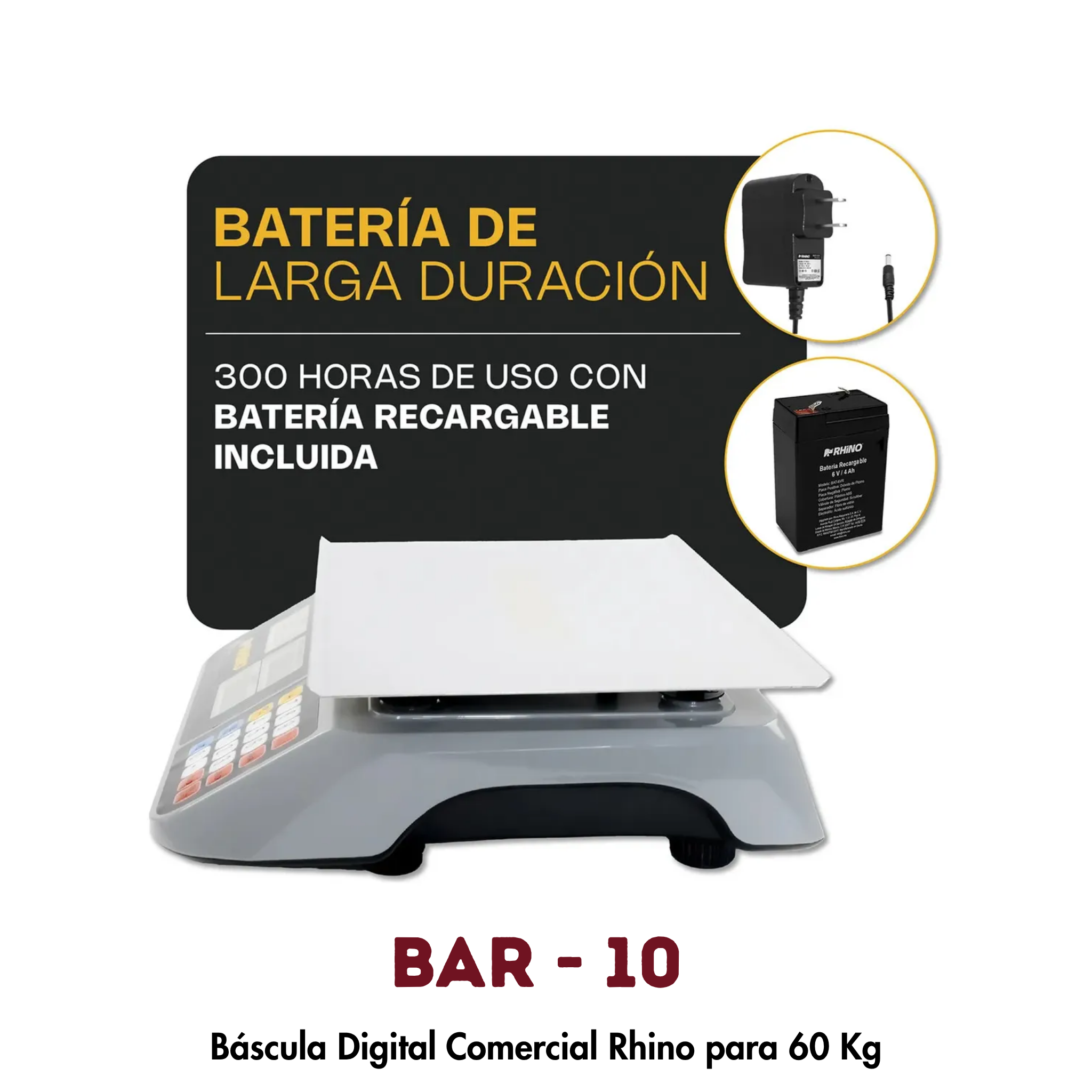 Báscula Rhino BAR-10 | 60 kg, Puerto USB para Conexión POS