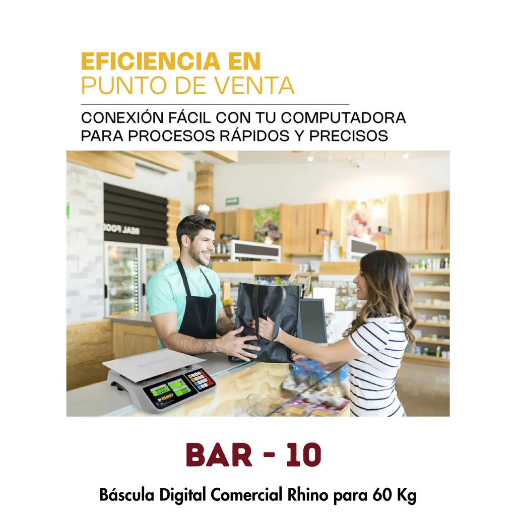 Báscula Rhino BAR-10 | 60 kg, Puerto USB para Conexión POS