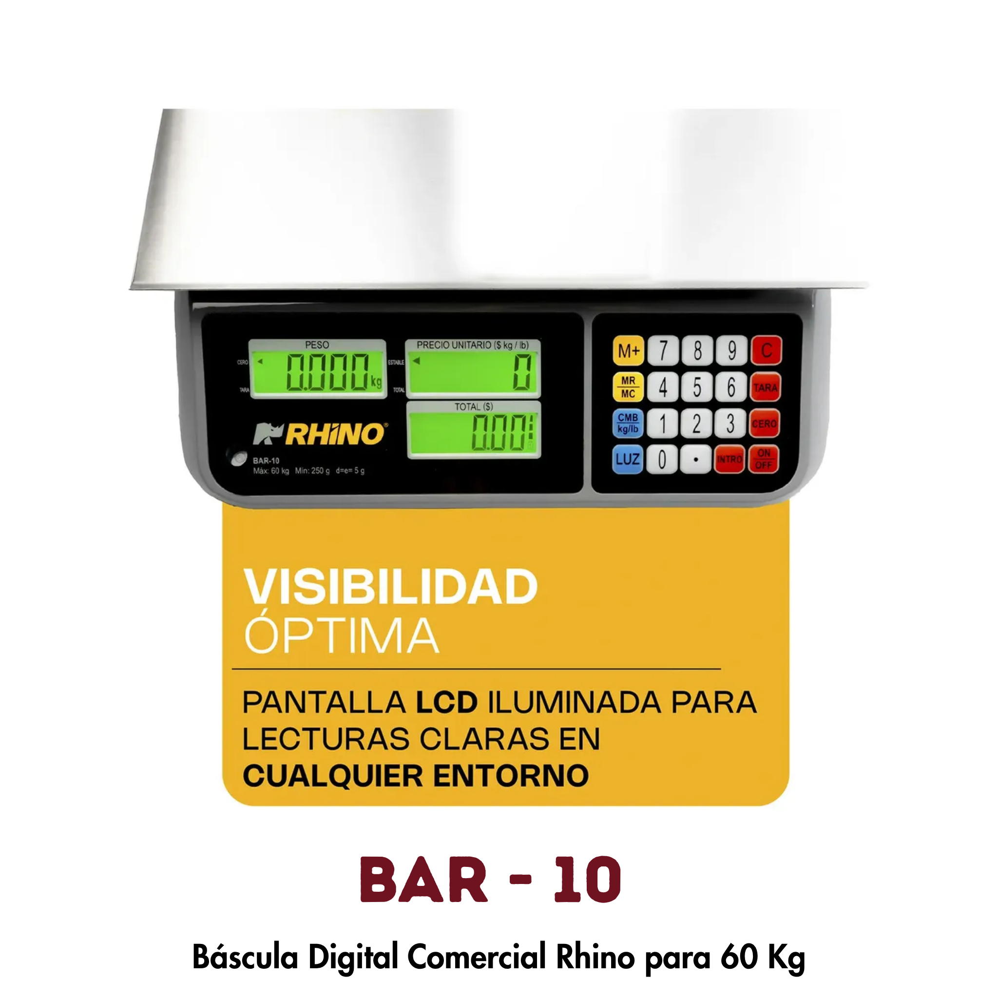 Báscula Rhino BAR-10 | 60 kg, Puerto USB para Conexión POS