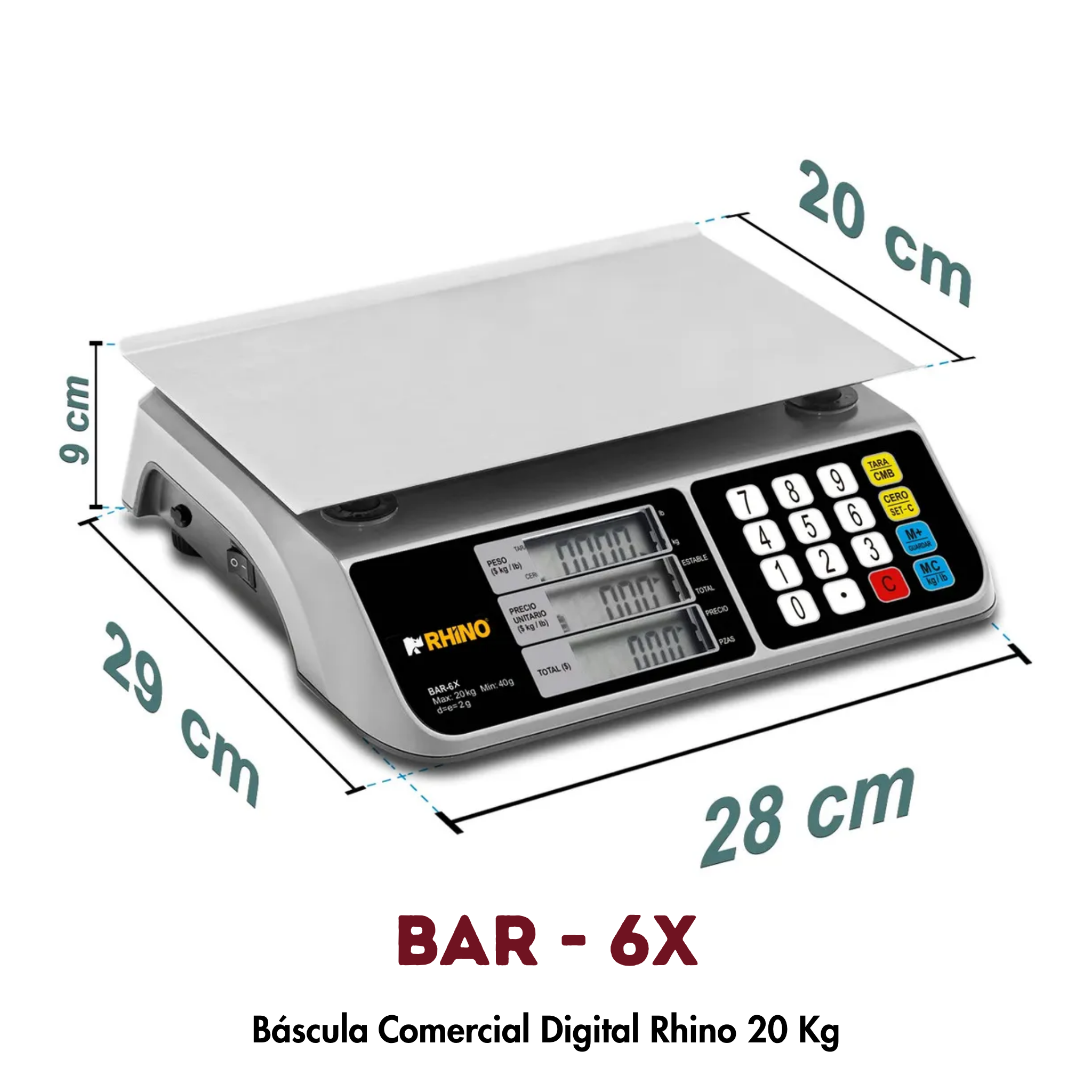 Báscula de Mostrador BAR-6X Rhino 20kg | Conteo de Piezas y Conexión POS