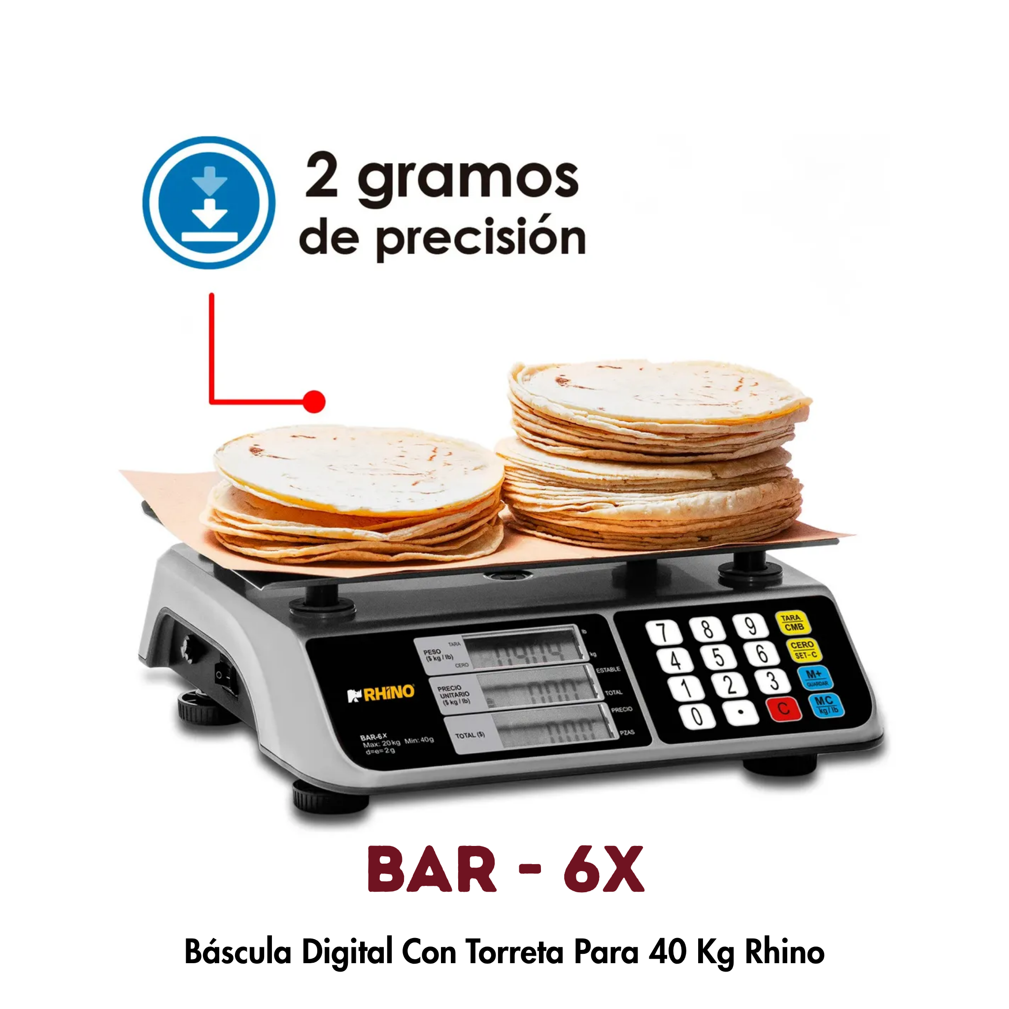 Báscula de Mostrador BAR-6X Rhino 20kg | Conteo de Piezas y Conexión POS