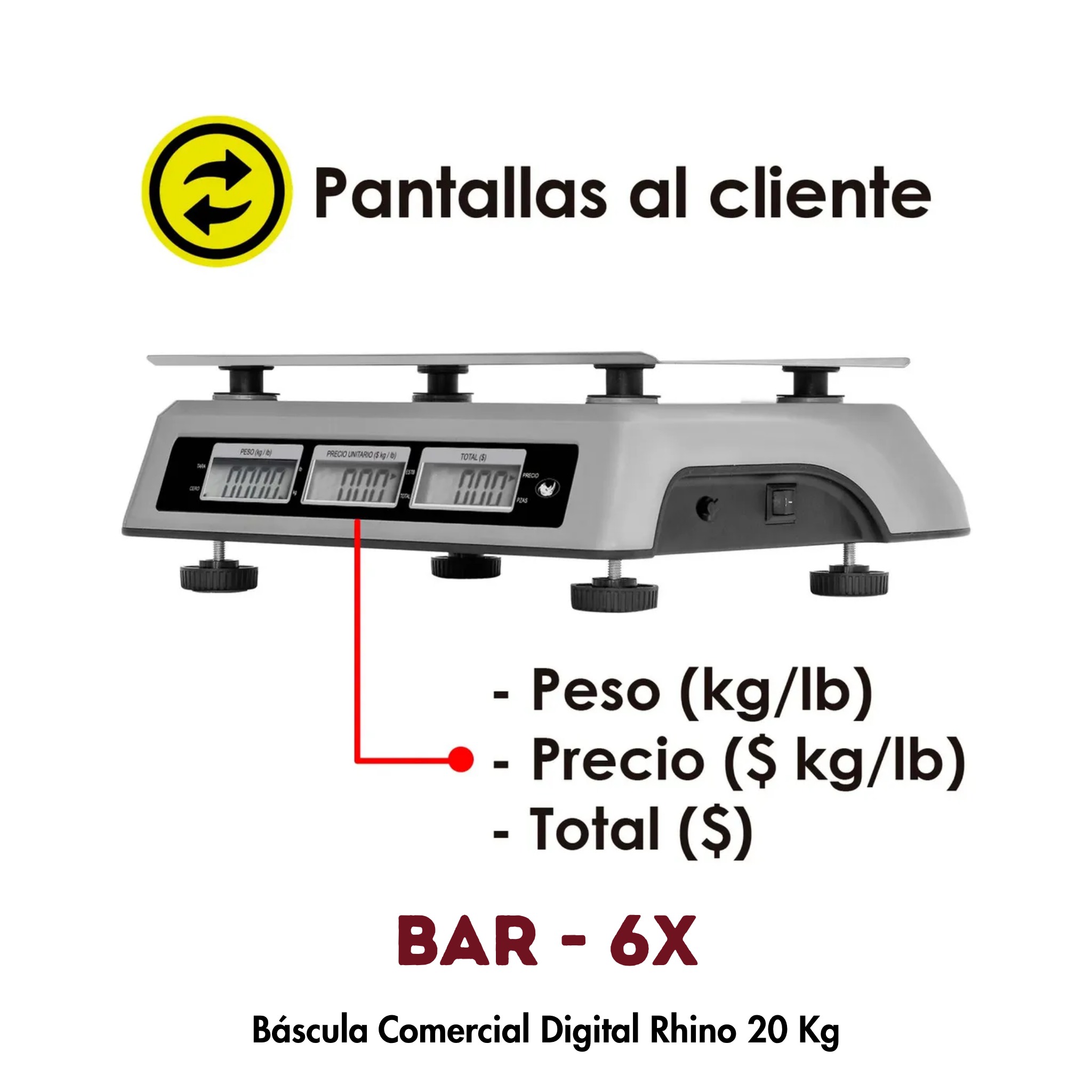 Báscula de Mostrador BAR-6X Rhino 20kg | Conteo de Piezas y Conexión POS