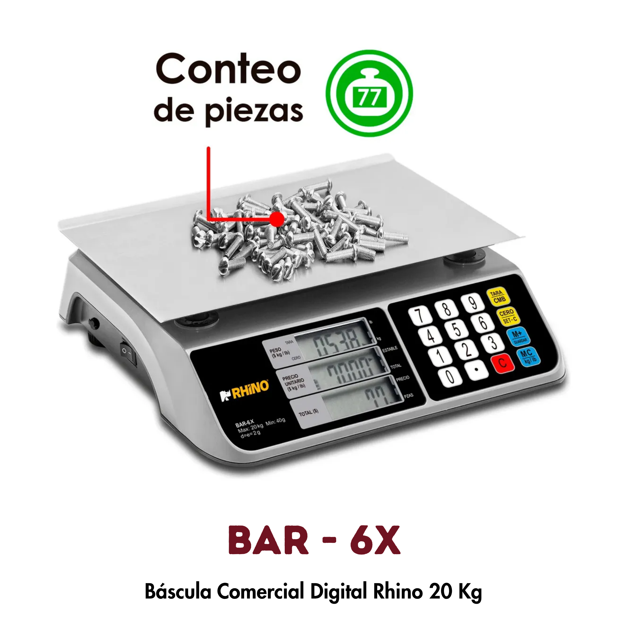 Báscula de Mostrador BAR-6X Rhino 20kg | Conteo de Piezas y Conexión POS