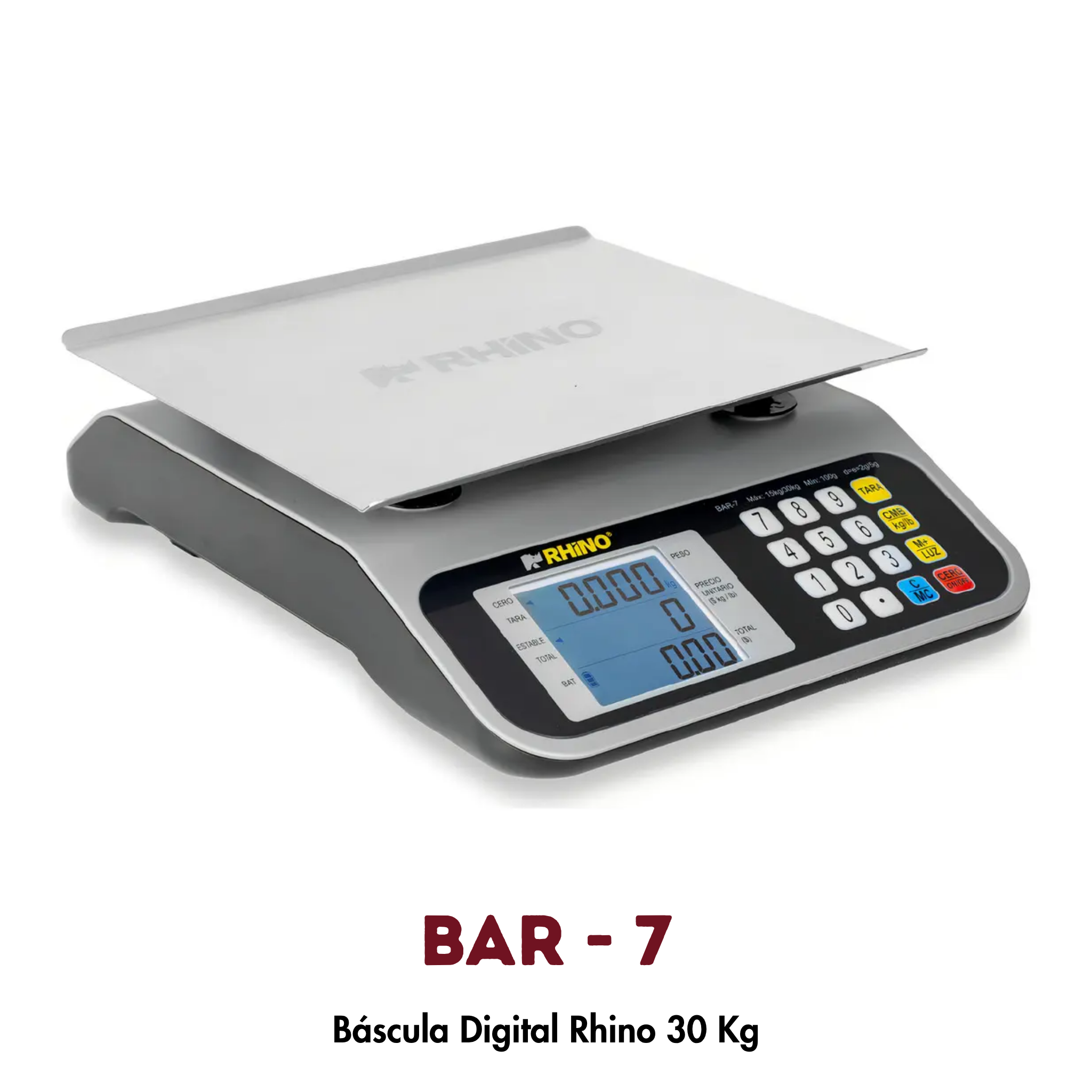 Báscula Rhino BAR-7 Multirango 15/30 kg | Función Tara y Cálculo de Cambio