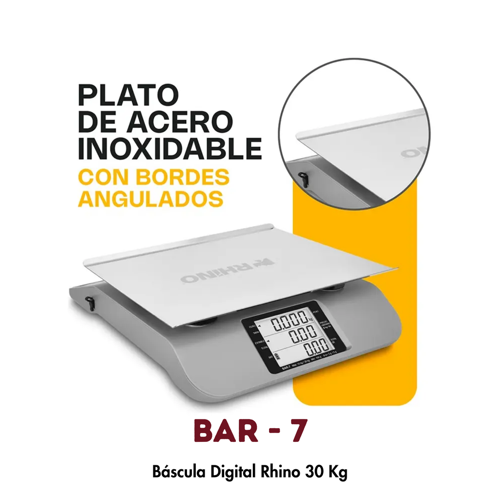 Báscula Rhino BAR-7 Multirango 15/30 kg | Función Tara y Cálculo de Cambio