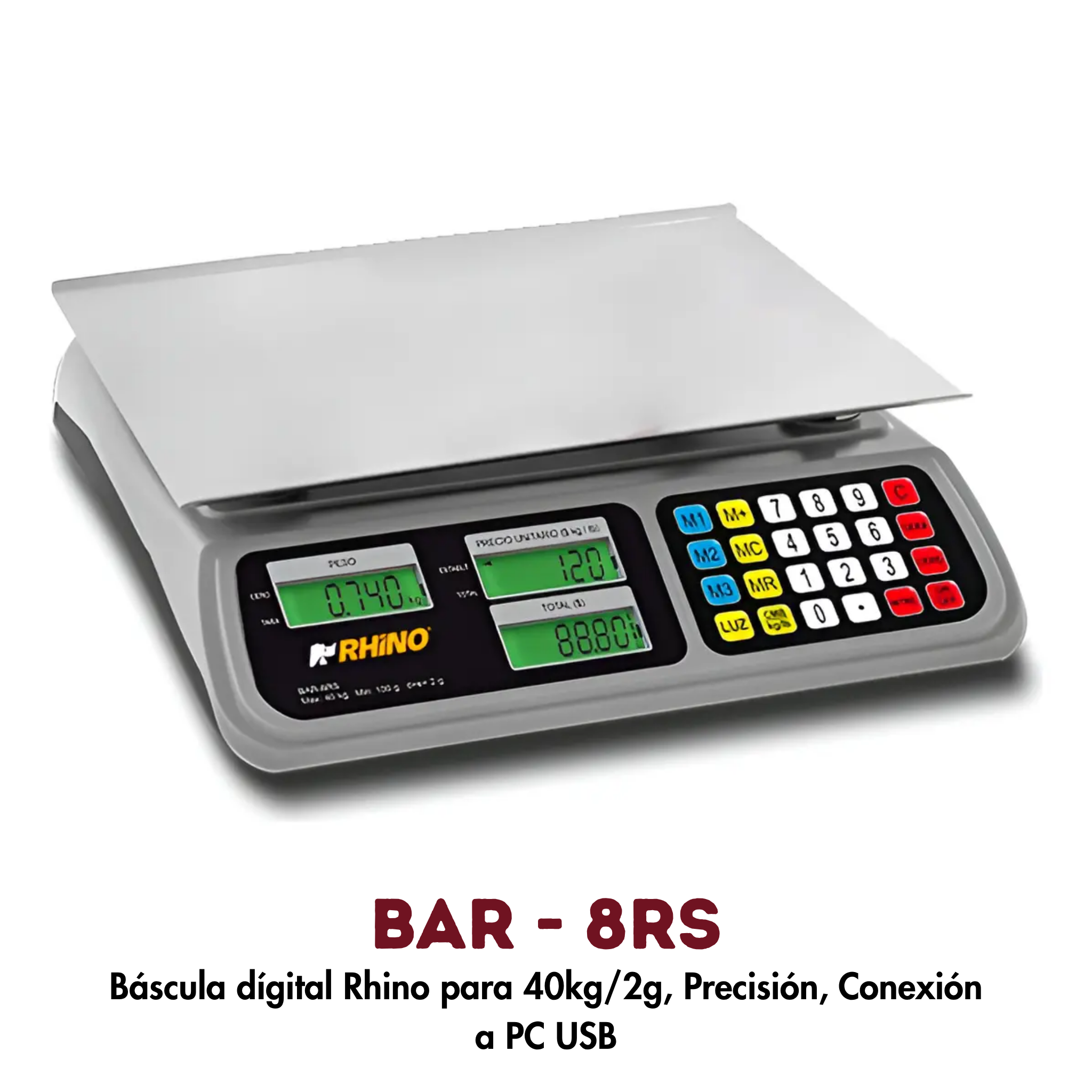 Báscula Digital Para 40kg/2g precisión Rhino Bar8 Rs Conexión A Pc USB