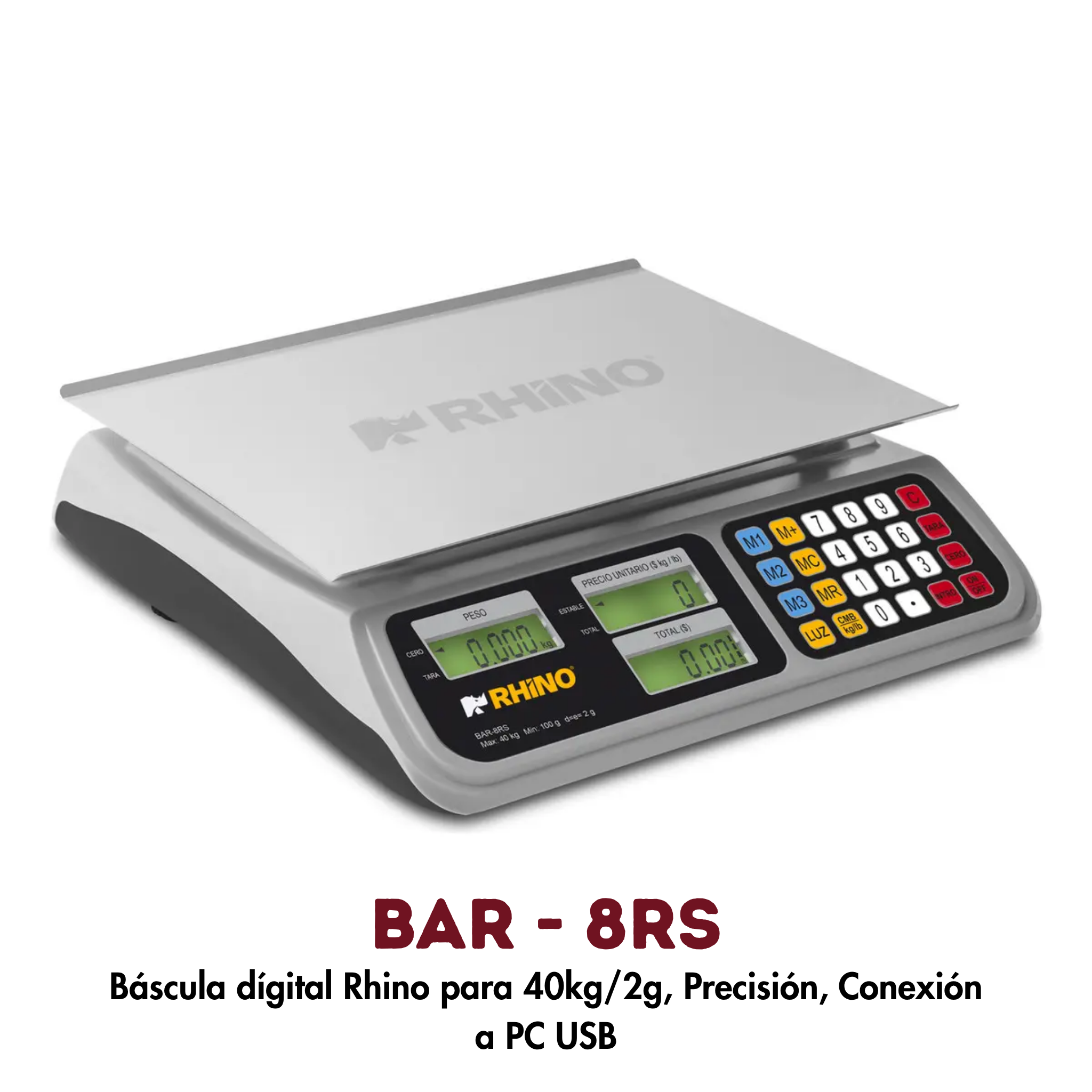 Báscula Digital Para 40kg/2g precisión Rhino Bar8 Rs Conexión A Pc USB