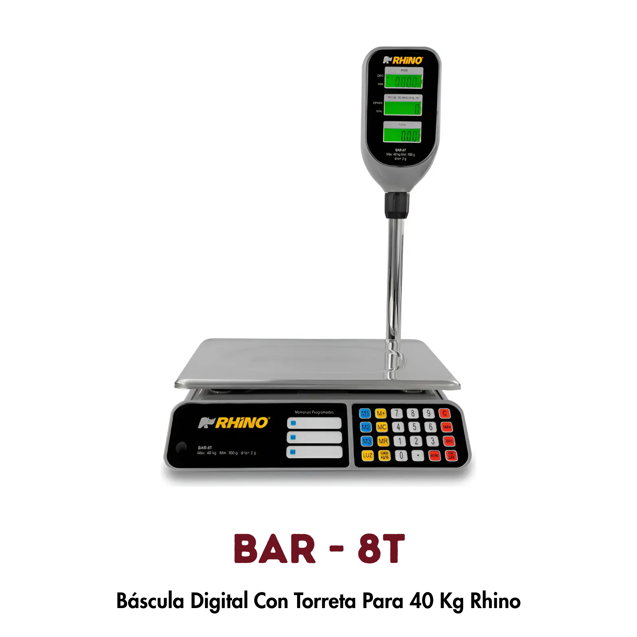Báscula Rhino BAR-8T 40 kg | Función Caja Registradora y Torreta con Pantalla Dual