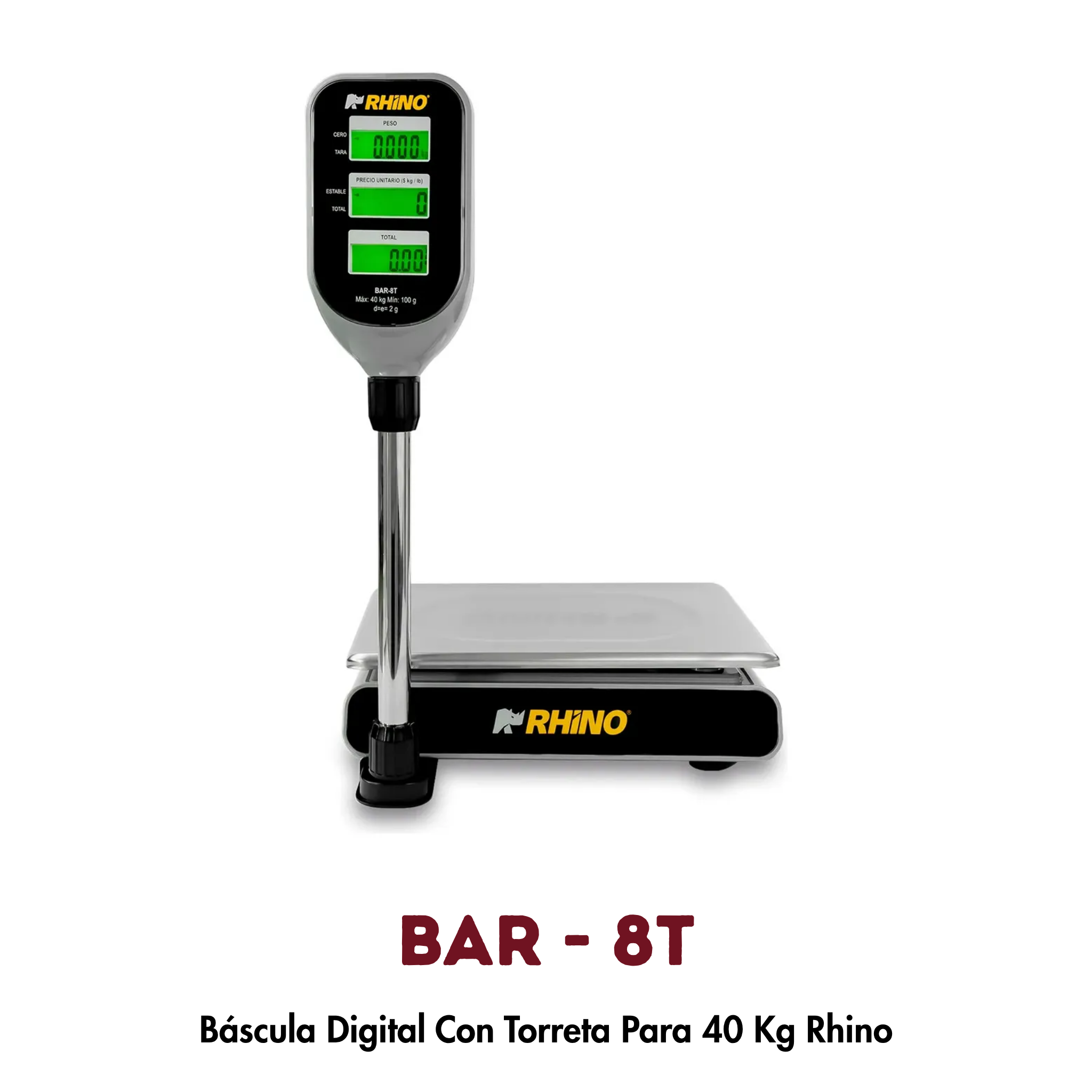 Báscula Rhino BAR-8T 40 kg | Función Caja Registradora y Torreta con Pantalla Dual