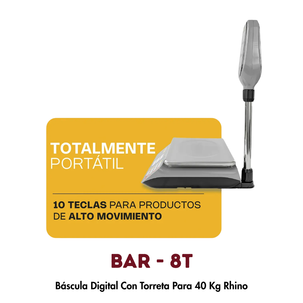 Báscula Rhino BAR-8T 40 kg | Función Caja Registradora y Torreta con Pantalla Dual