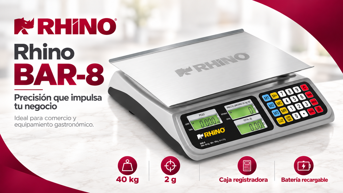 Báscula Rhino BAR-8 40 kg Digital con Batería y Función TARA l CAJA DAÑADA