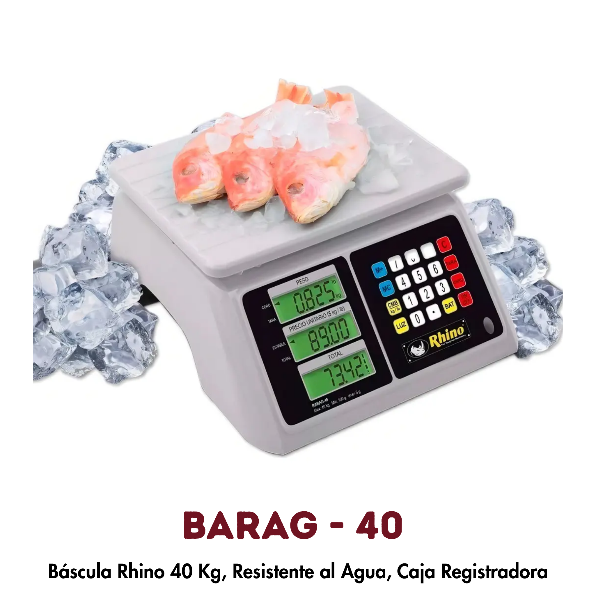 Báscula Rhino BARAG-40 | 40 kg, Resistente al Agua, Caja Registradora