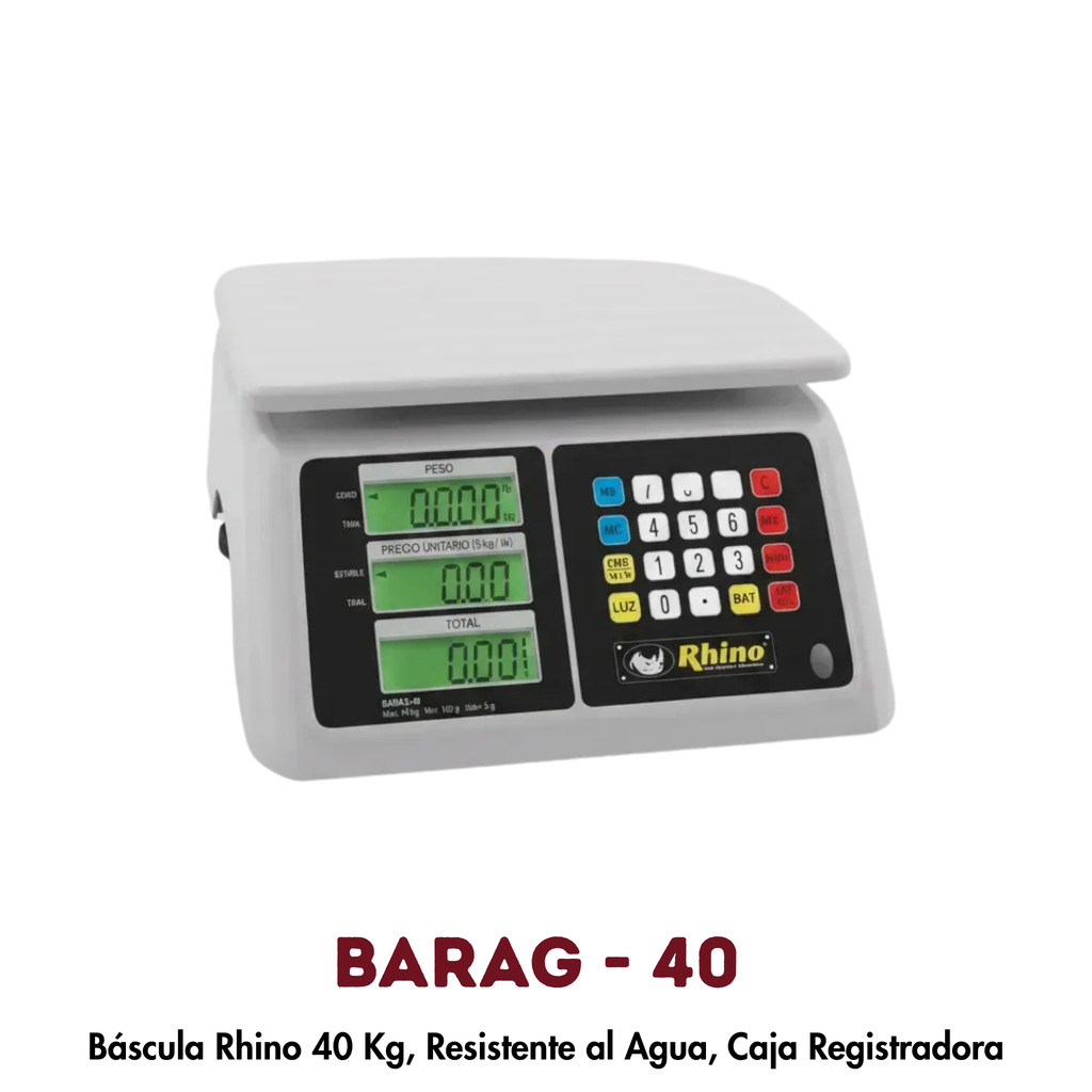 Báscula Rhino BARAG-40 | 40 kg, Resistente al Agua, Caja Registradora