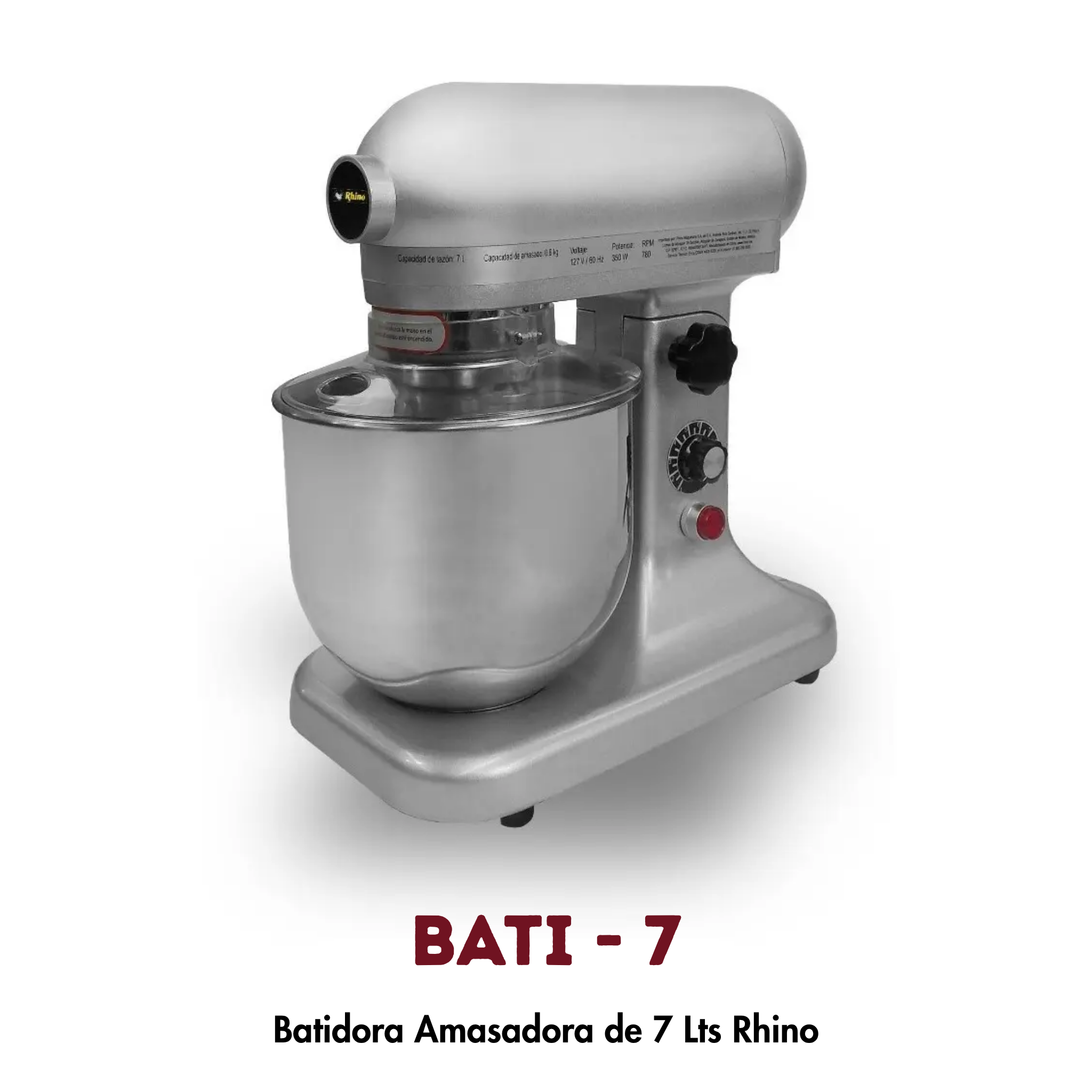 Batidora Planetaria BATI-7 Rhino | 7 Litros, 350W y 10 Velocidades