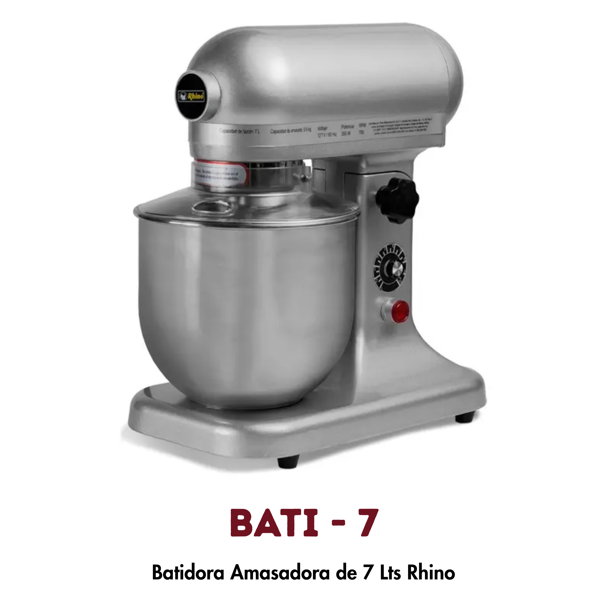 Batidora Planetaria BATI-7 Rhino | 7 Litros, 350W y 10 Velocidades