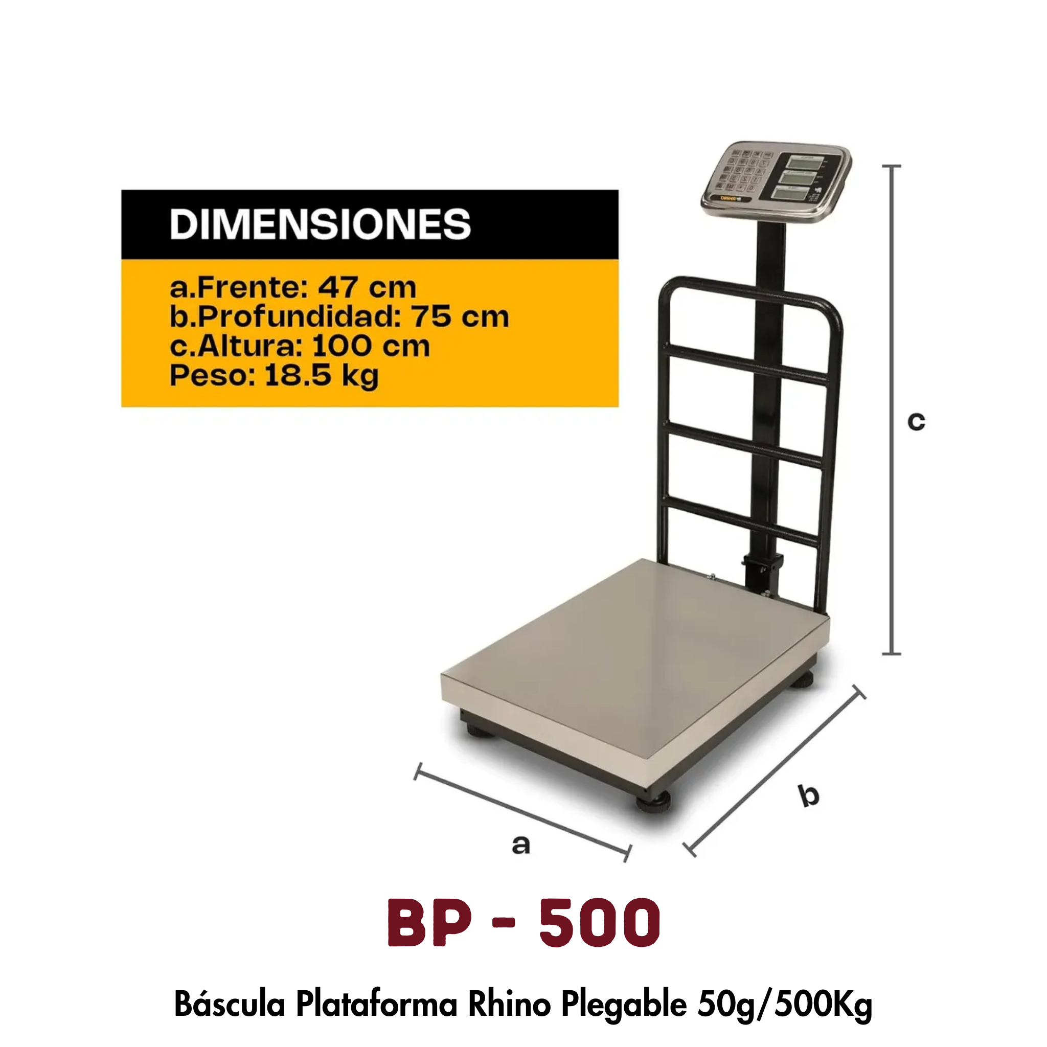 Báscula de Plataforma Rhino BP-500 | 500 kg, Plegable y Portátil