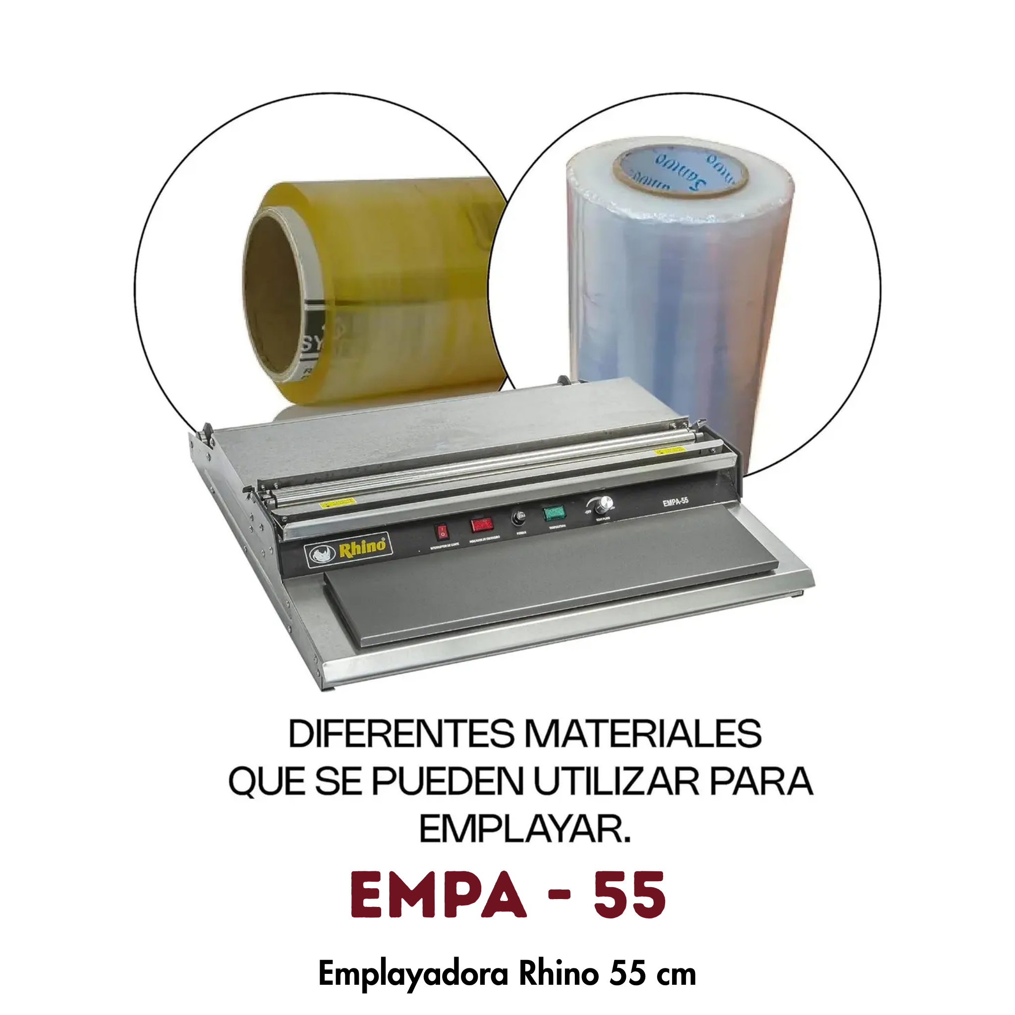 Emplayadora Rhino EMPA-55 | Eléctrica, Rollo hasta 55cm, Acero Inoxidable