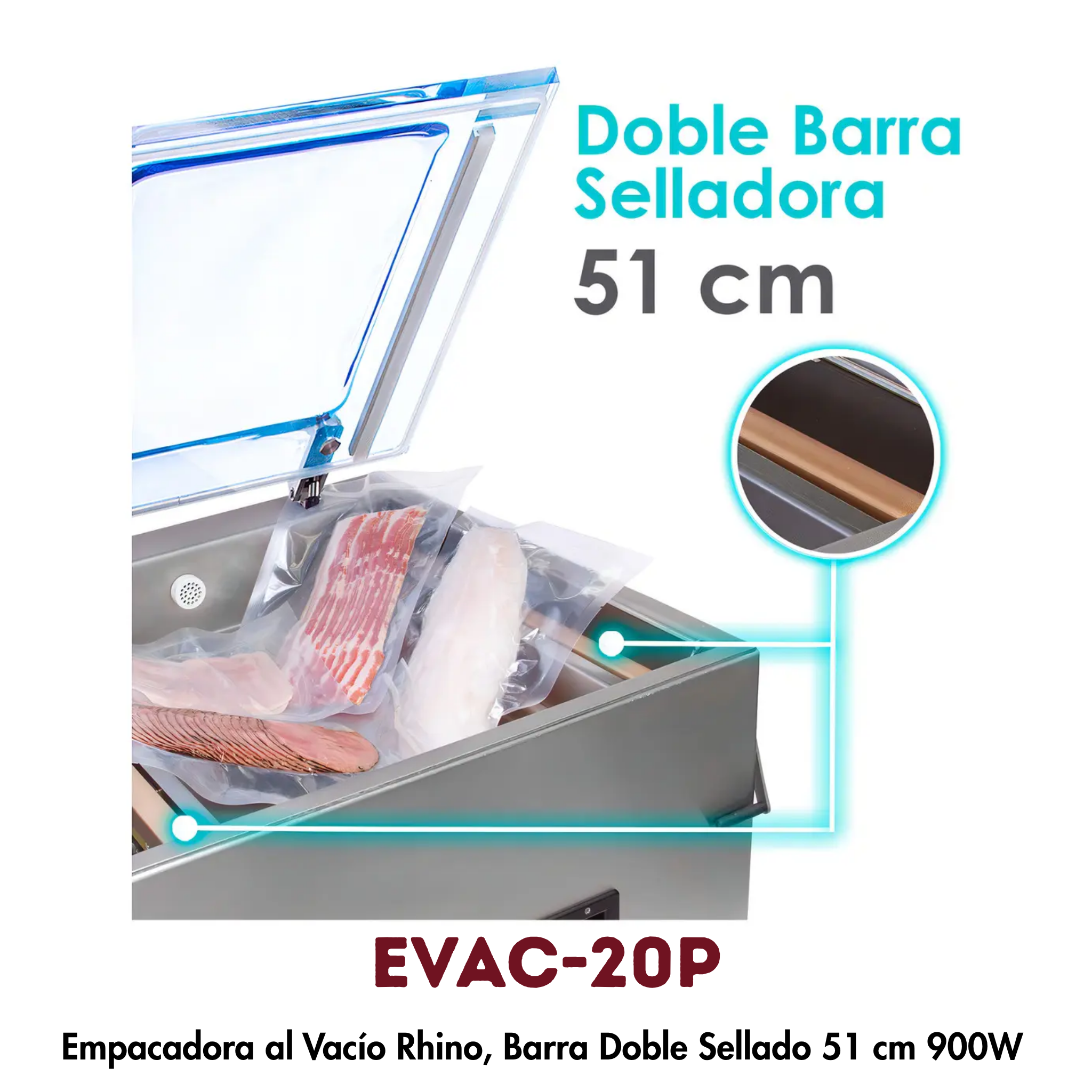 Empacadora al Vacío Rhino EVAC-20P | Doble Sellado, Bomba 20 m³/h
