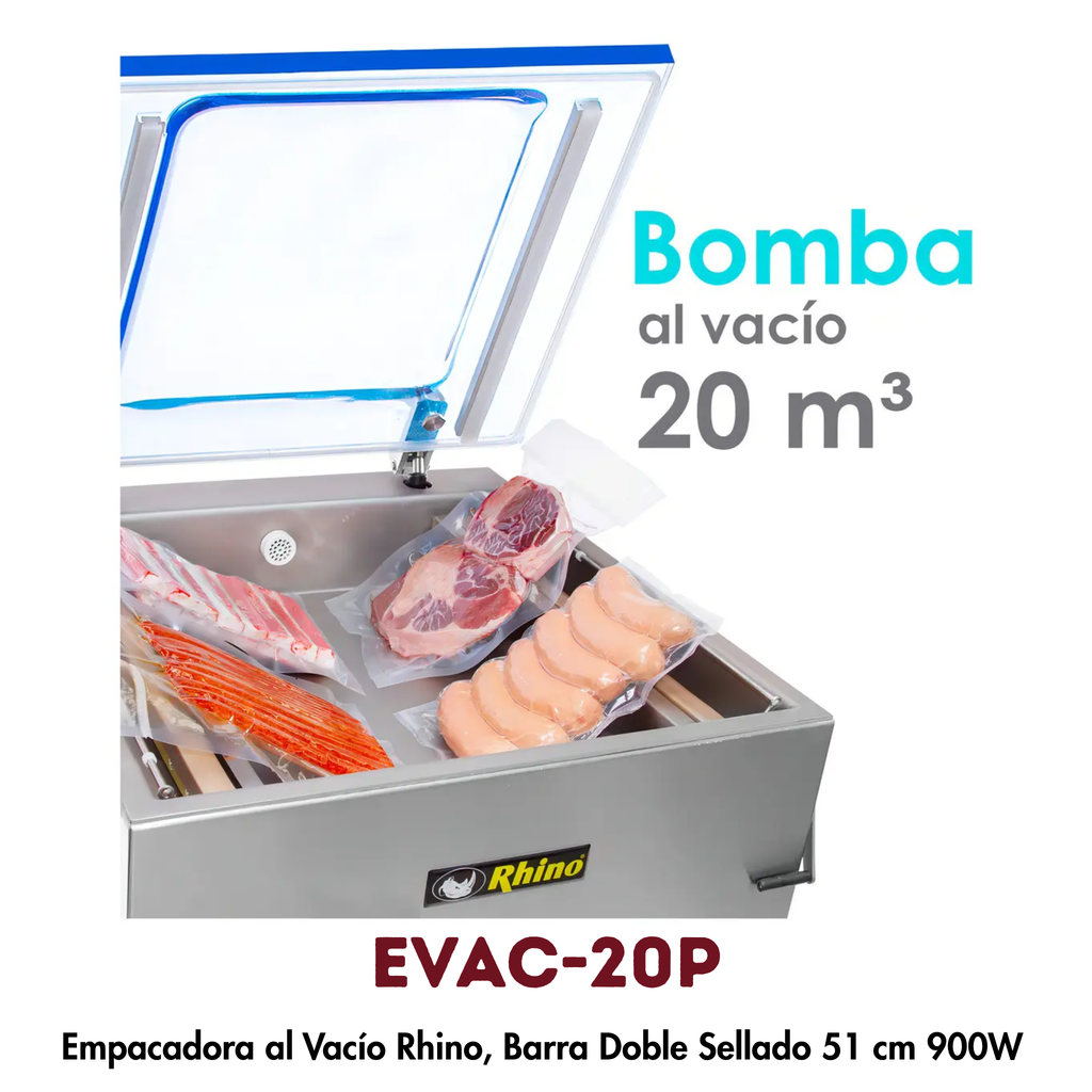 Empacadora al Vacío Rhino EVAC-20P | Doble Sellado, Bomba 20 m³/h