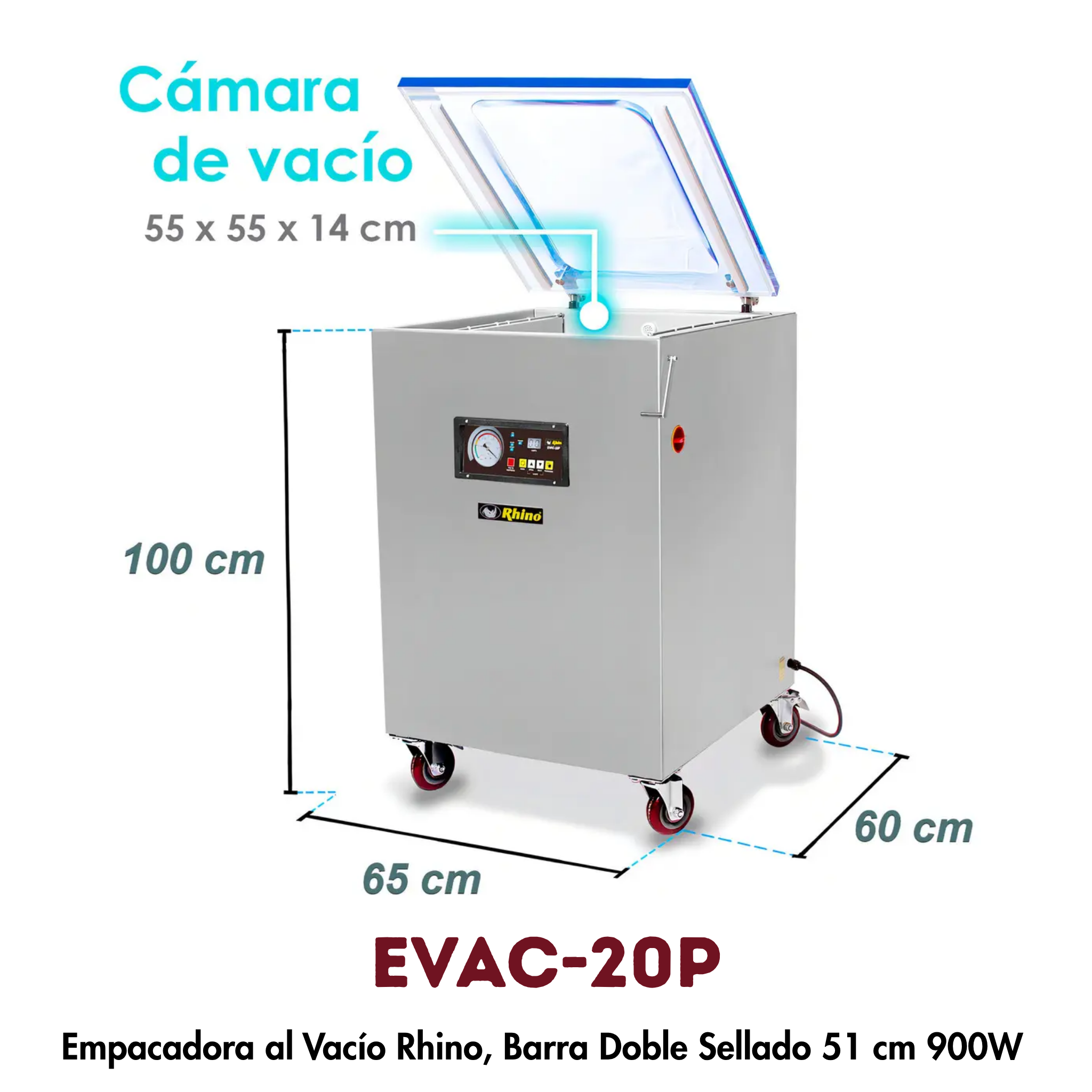 Empacadora al Vacío Rhino EVAC-20P | Doble Sellado, Bomba 20 m³/h