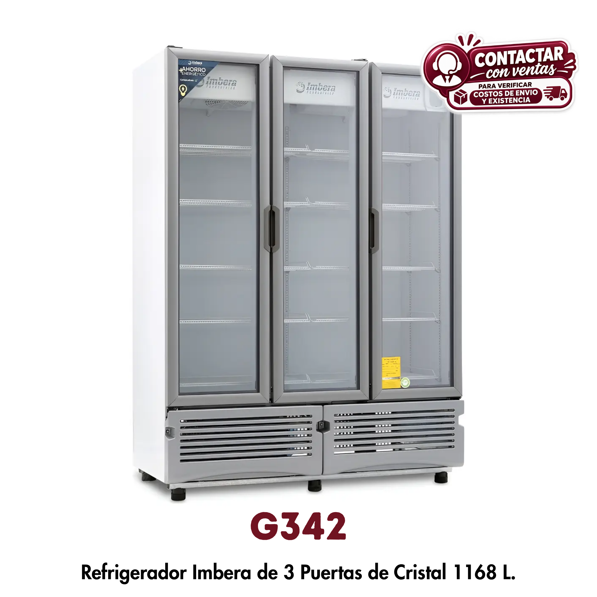 Refrigerador Imbera G342 | 42 Pies³, 3 Puertas de Cristal