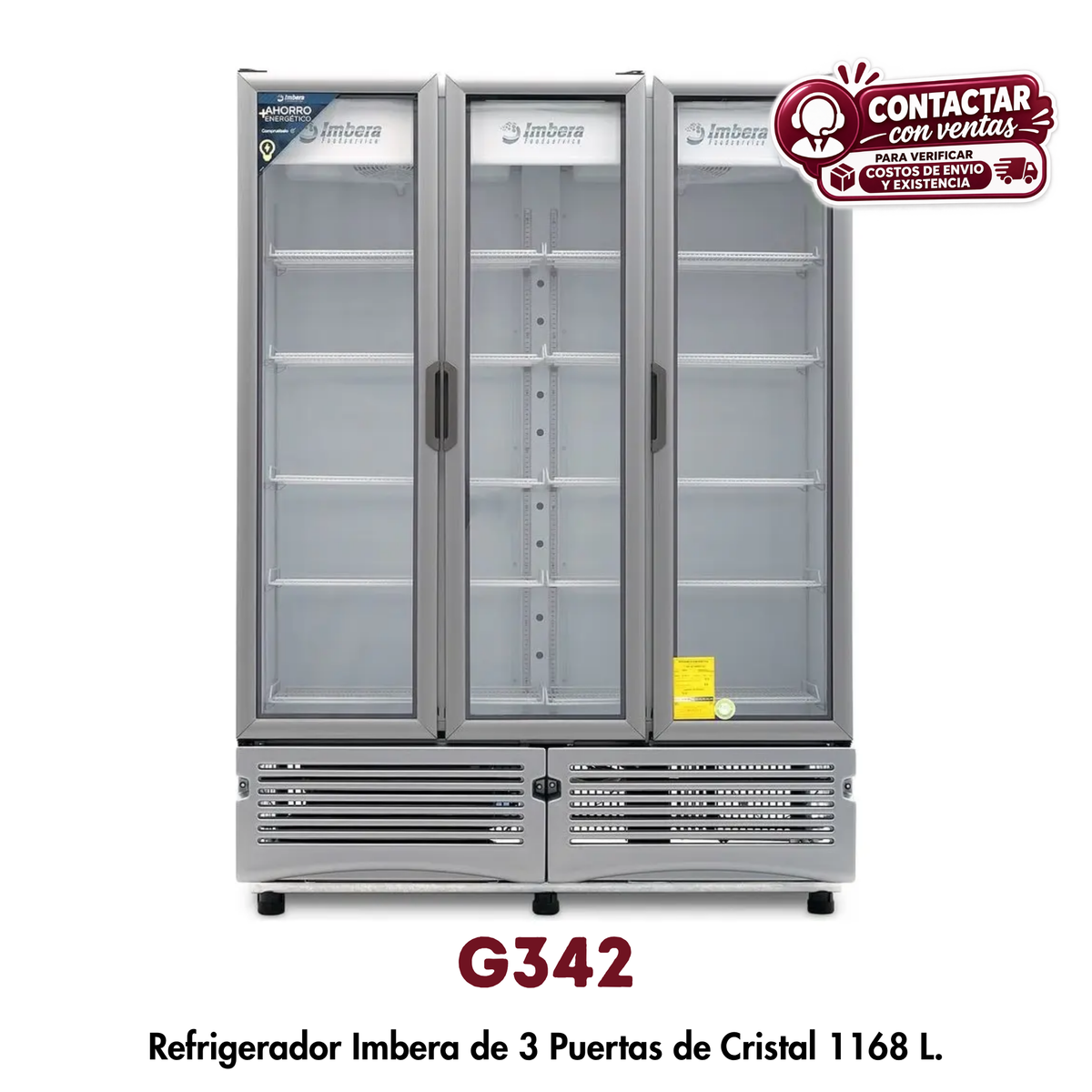 Refrigerador Imbera G342 | 42 Pies³, 3 Puertas de Cristal
