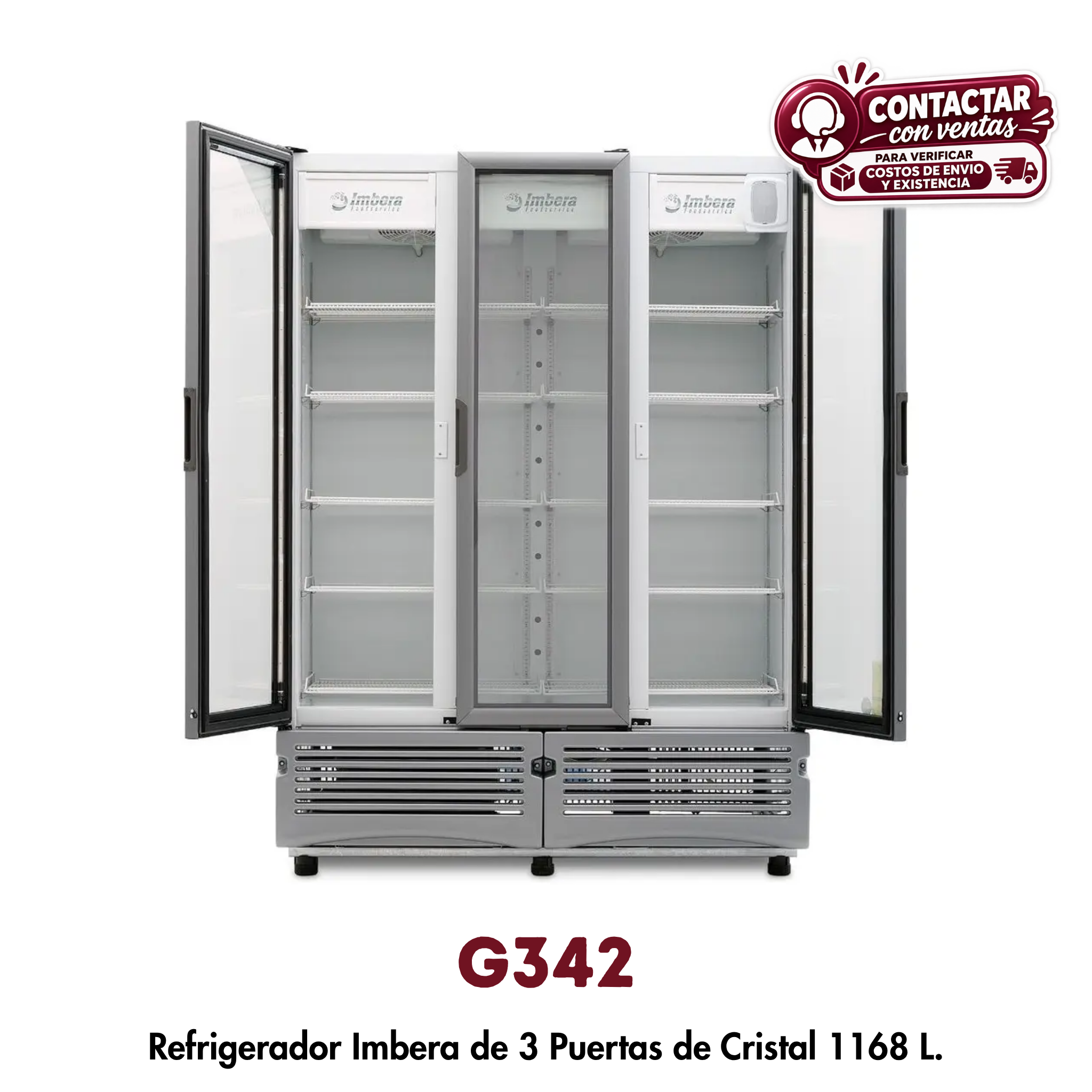 Refrigerador Imbera G342 | 42 Pies³, 3 Puertas de Cristal