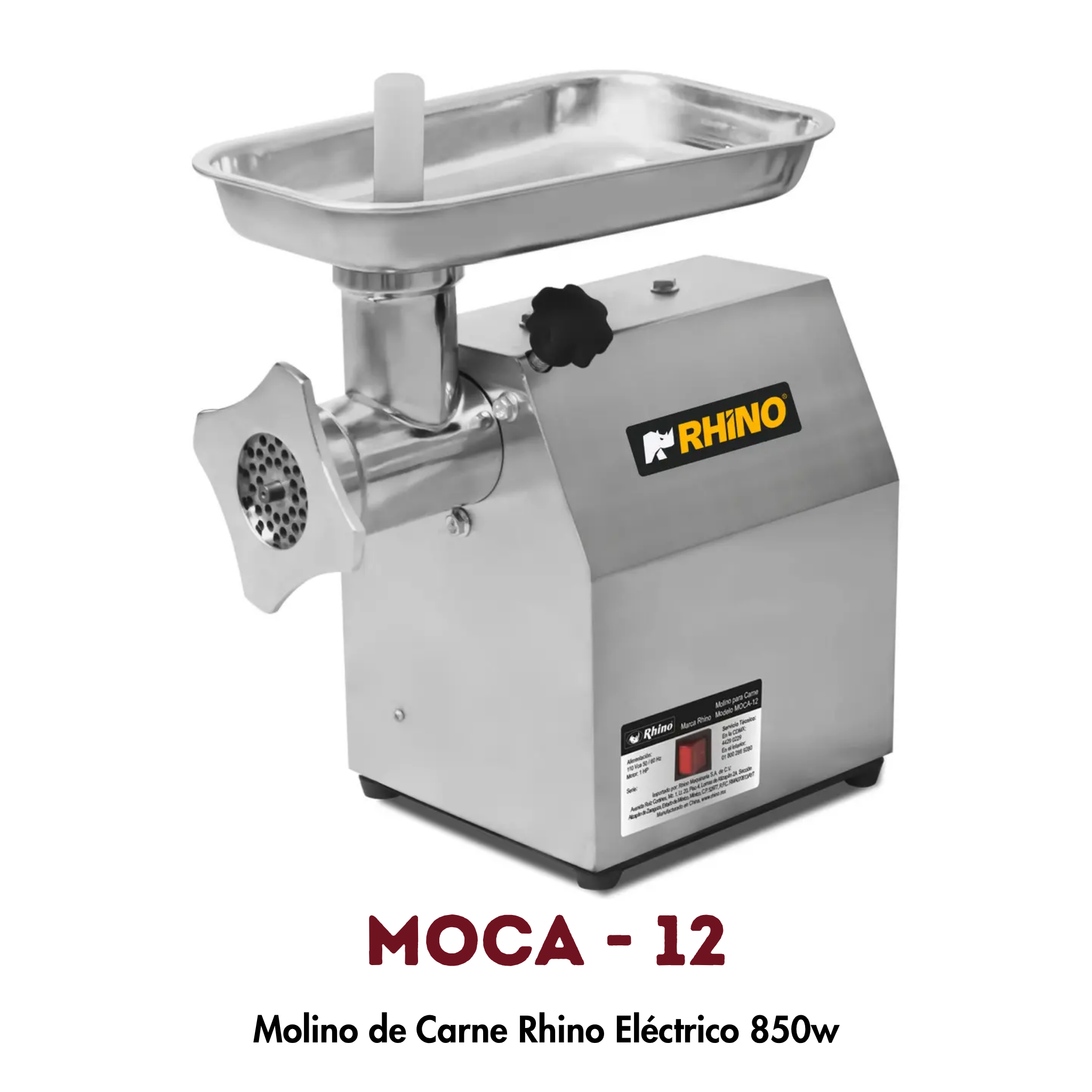Molino para Carne Rhino MOCA-12 | 1 HP, Acero Inoxidable Grado Alimenticio