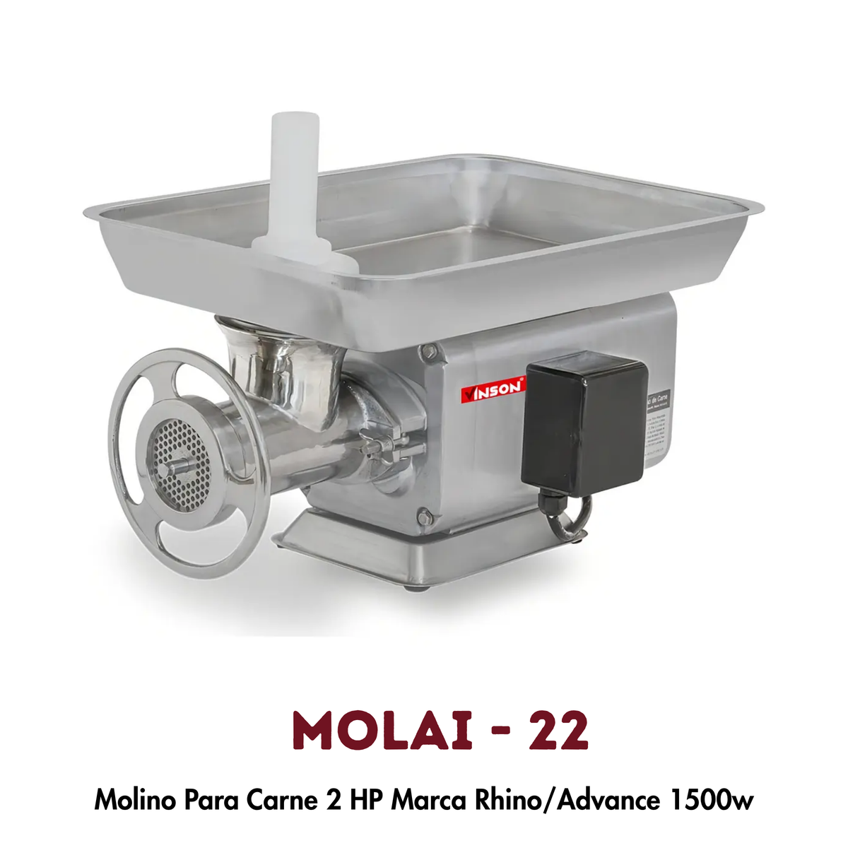 Molino para Carne Rhino MOLAI-22 | 2 HP, 300 kg/hr, Acero Inoxidable 304  | CAJA DAÑADA