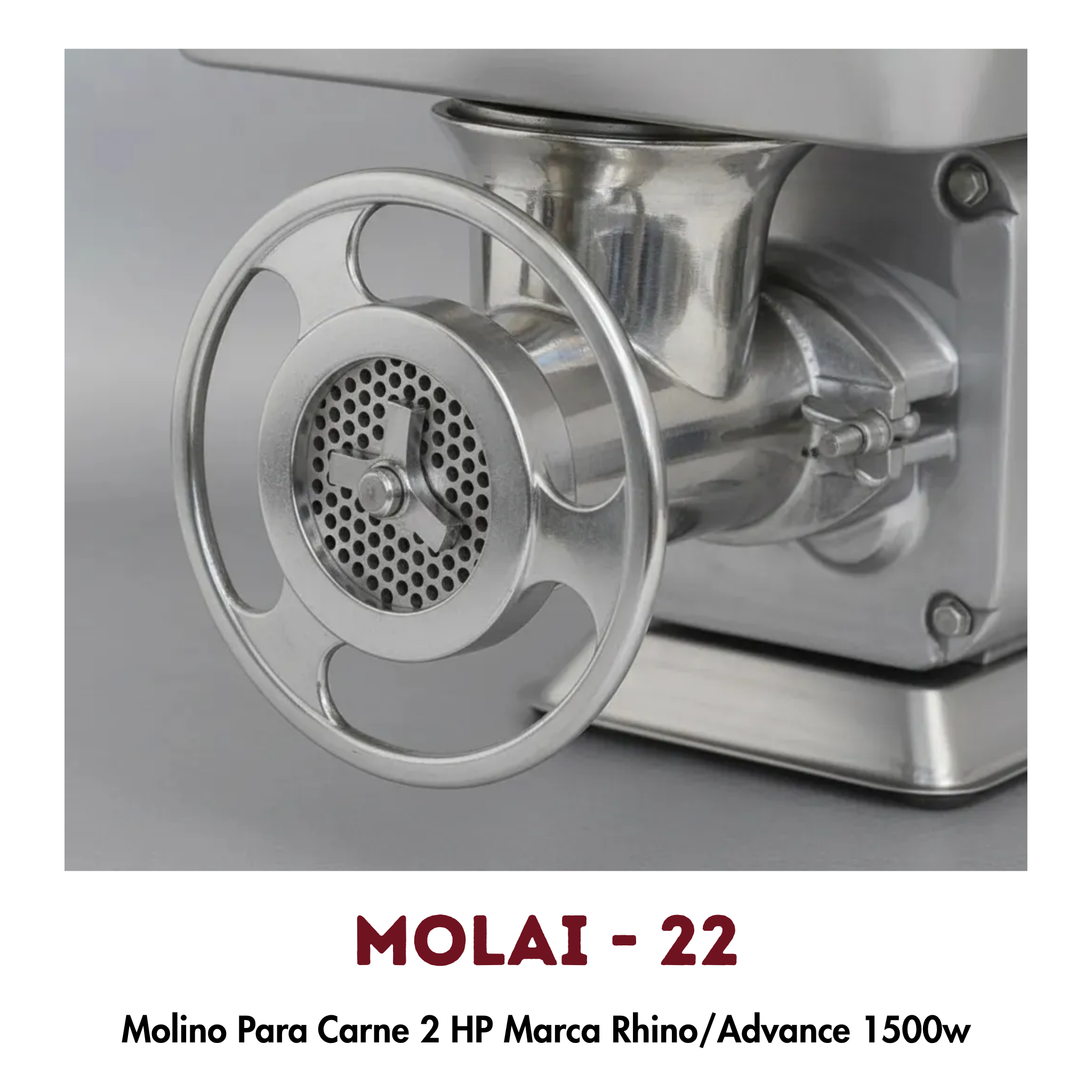 Molino para Carne Rhino MOLAI-22 | 2 HP, 300 kg/hr, Acero Inoxidable 304