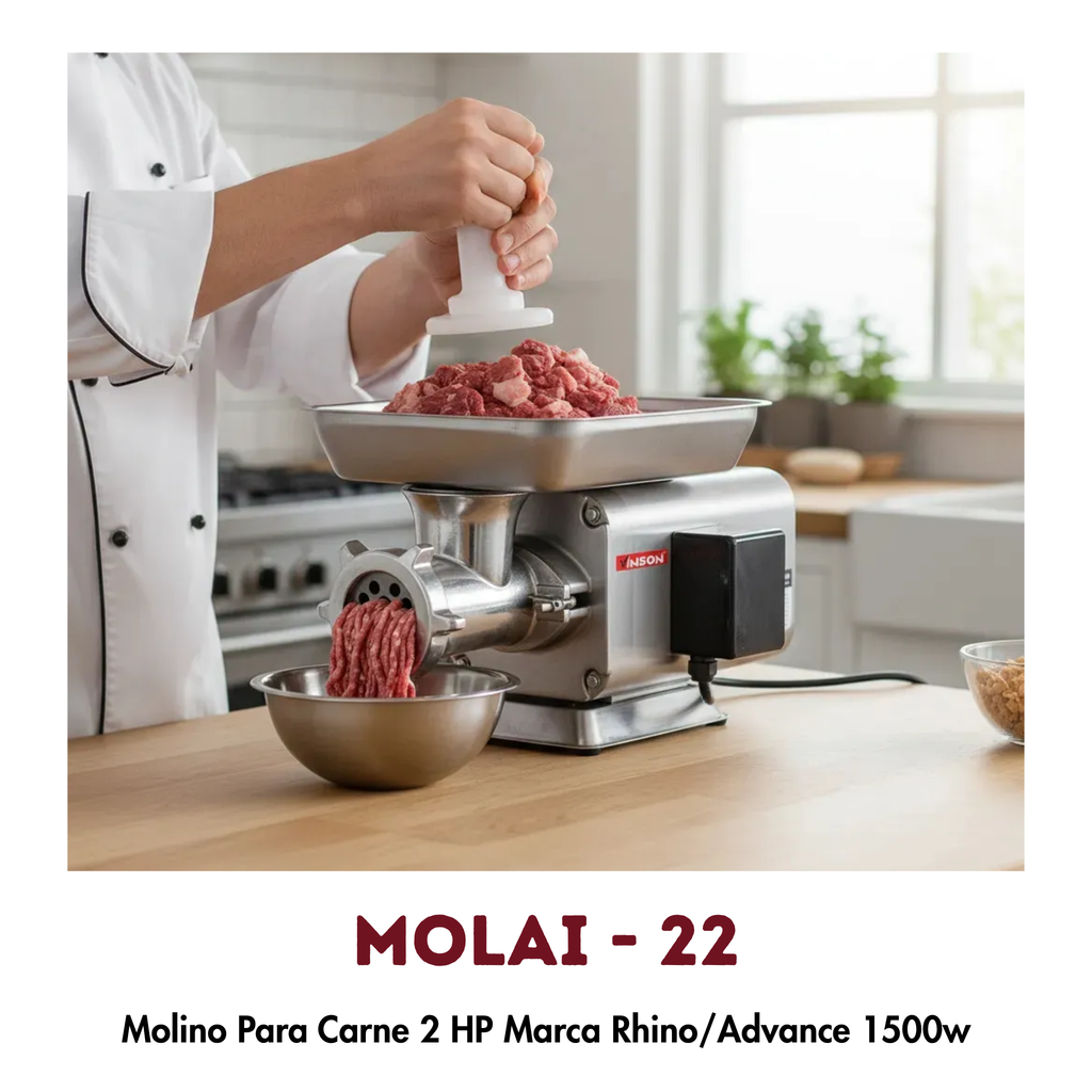 Molino para Carne Rhino MOLAI-22 | 2 HP, 300 kg/hr, Acero Inoxidable 304