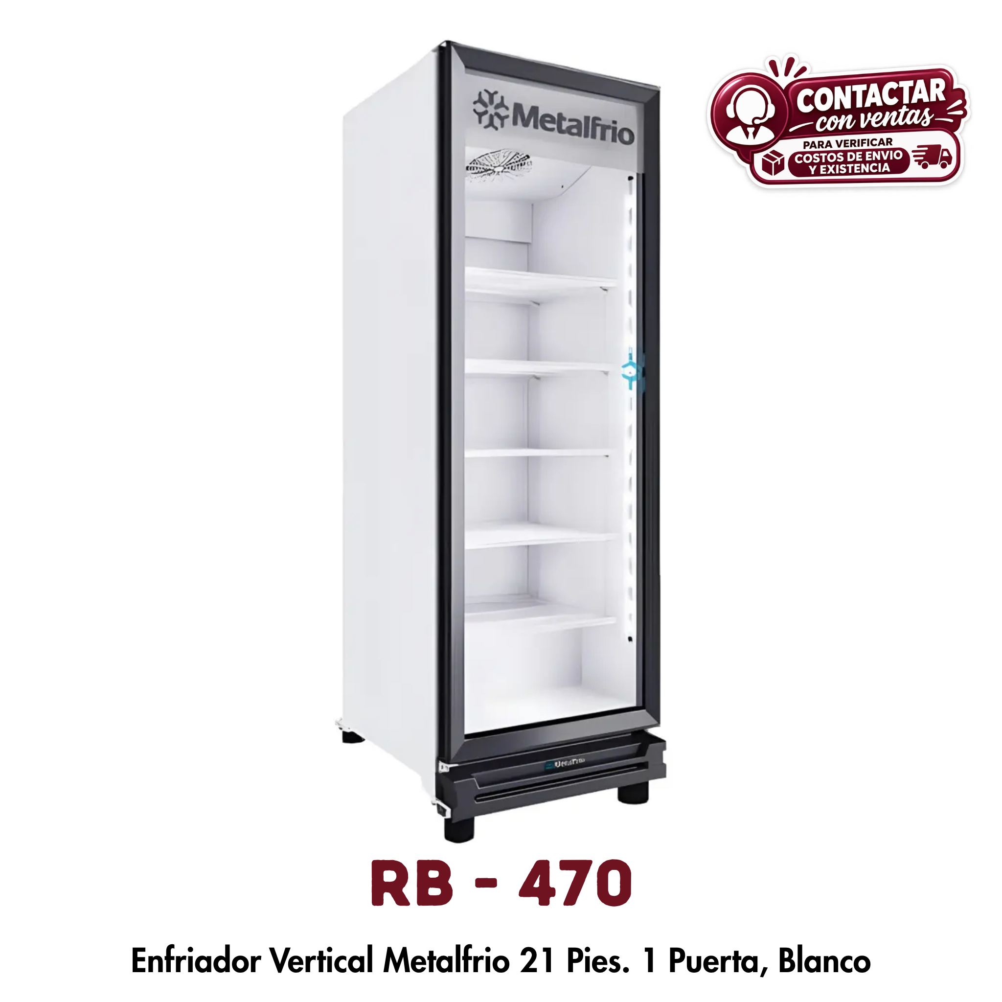 Enfriador Vertical Metalfrio RB470 | 605 L, 1 Puerta de Cristal