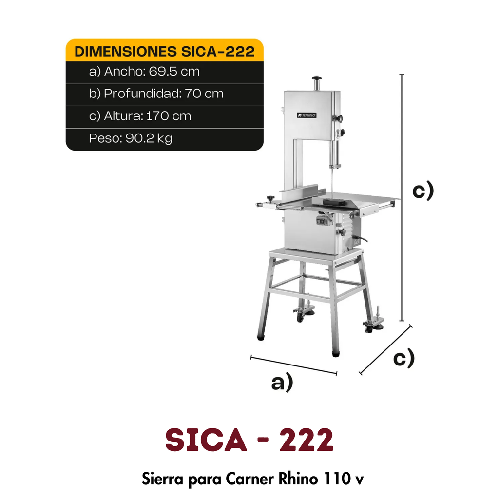Sierra Carnicera Rhino SICA-222 | Cinta 222cm, Motor 2 HP
