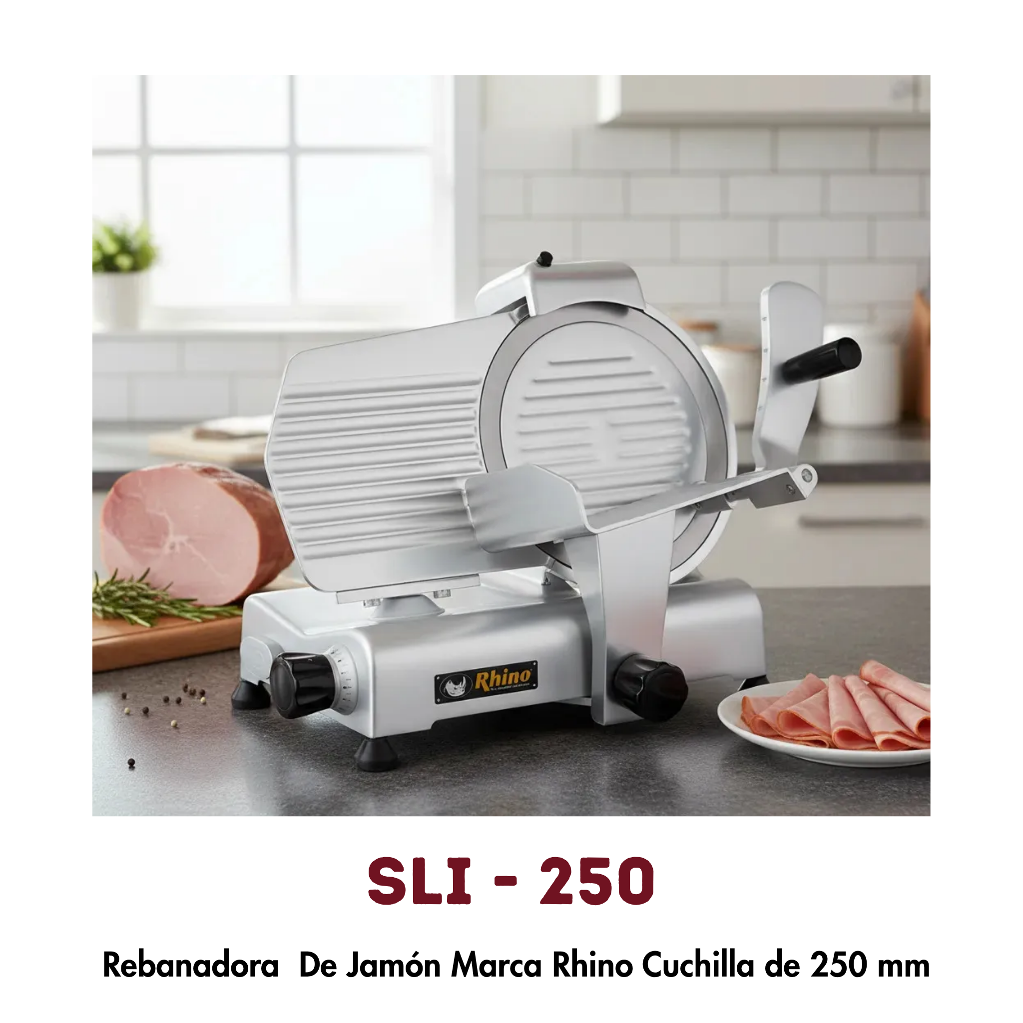 Rebanadora Eléctrica Rhino SLI-250 | Cuchilla 250mm, Espesor Ajustable
