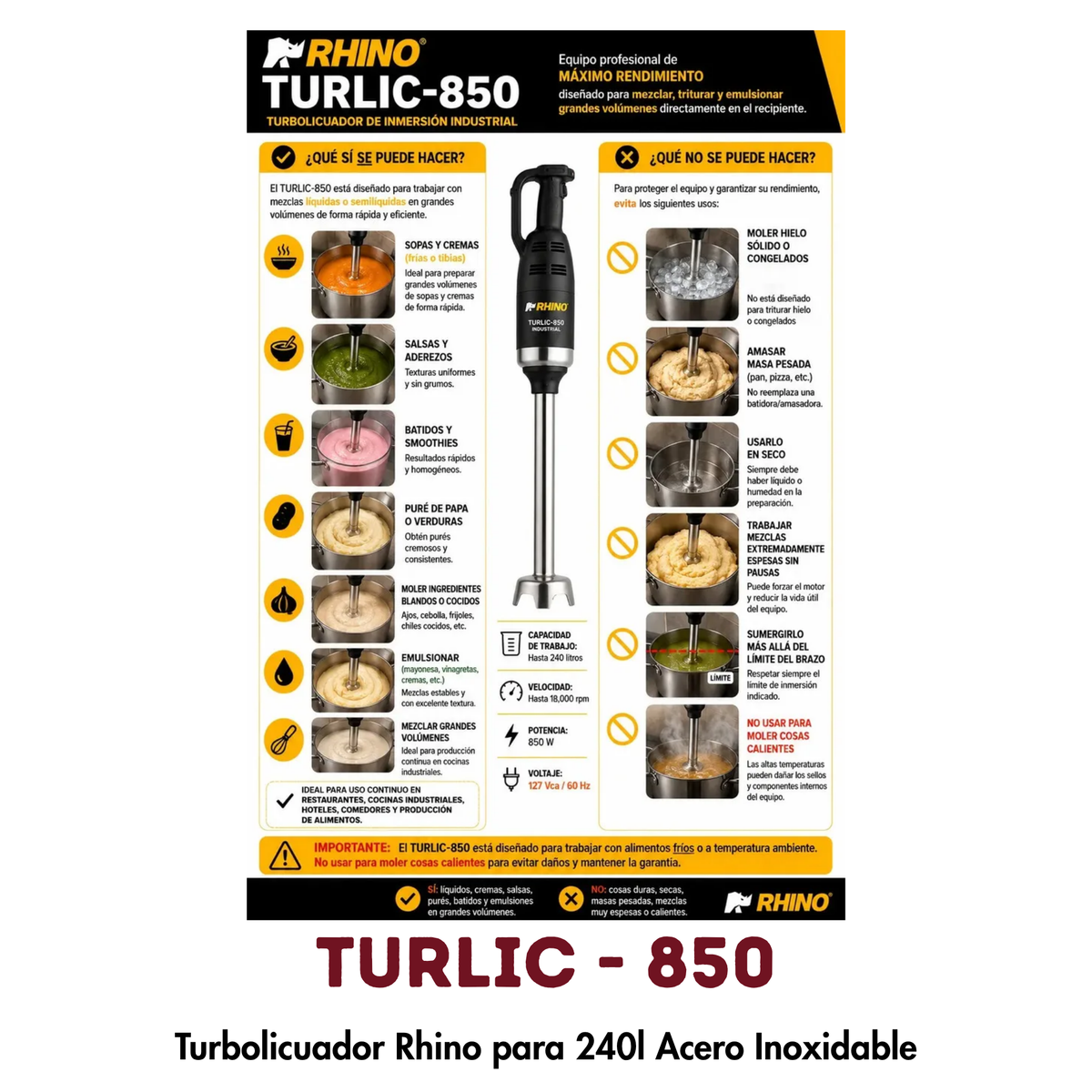 Turbolicuador Rhino TURLIC-850 | 240L, Motor 850W Industrial