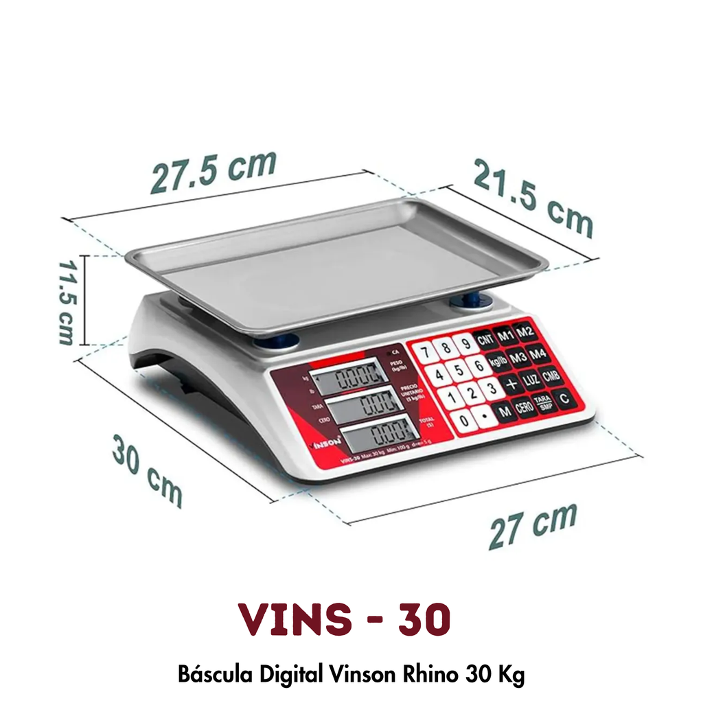 Báscula VINSON VINS-30 | 30 kg, Conteo de Piezas y 4 Memorias