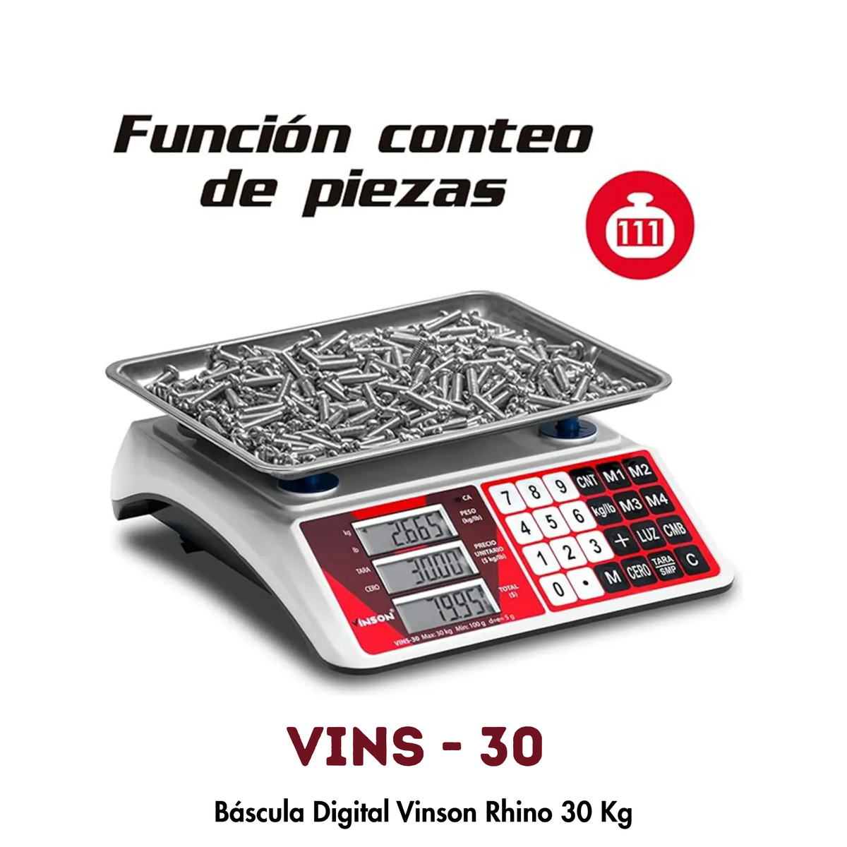 Báscula VINSON VINS-30 | 30 kg, Conteo de Piezas y 4 Memorias